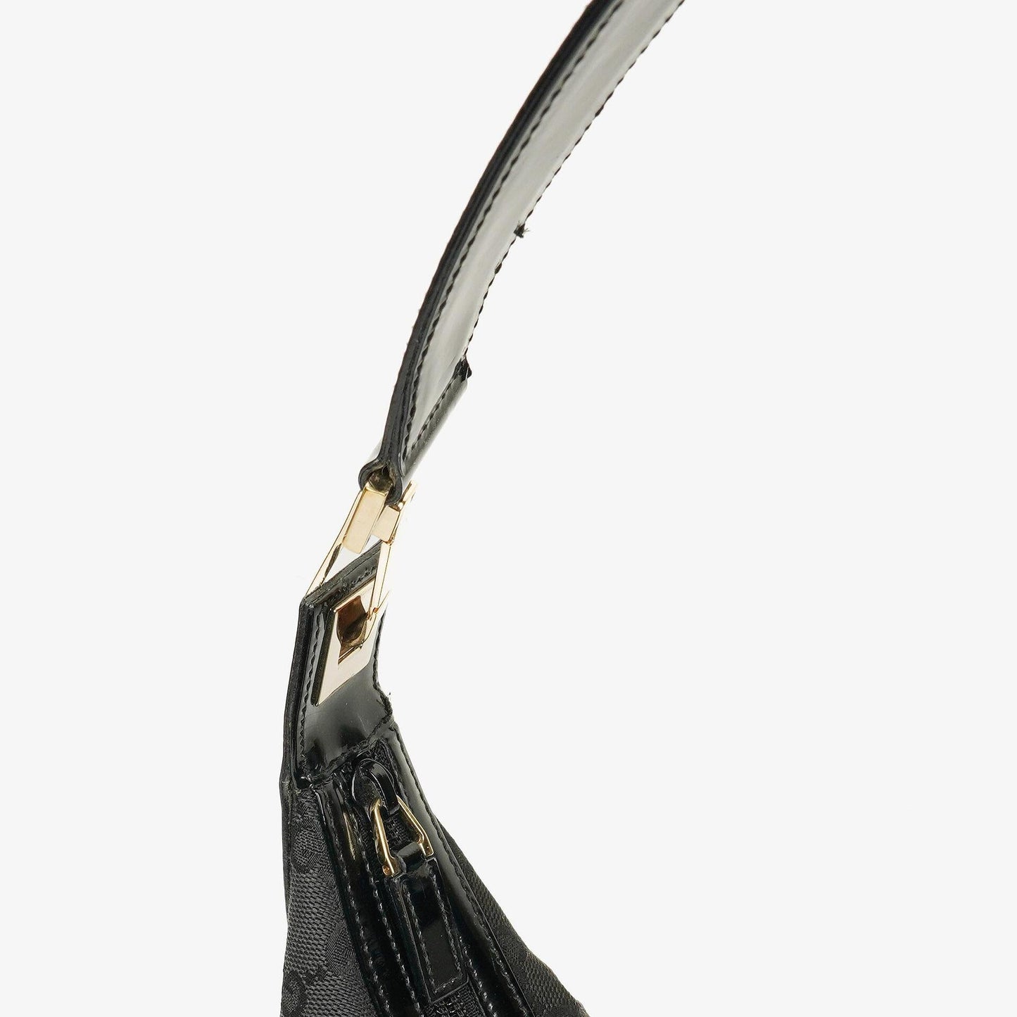 Gucci Hobo Shoulder Bag in GG Canvas and Patent Leather Black