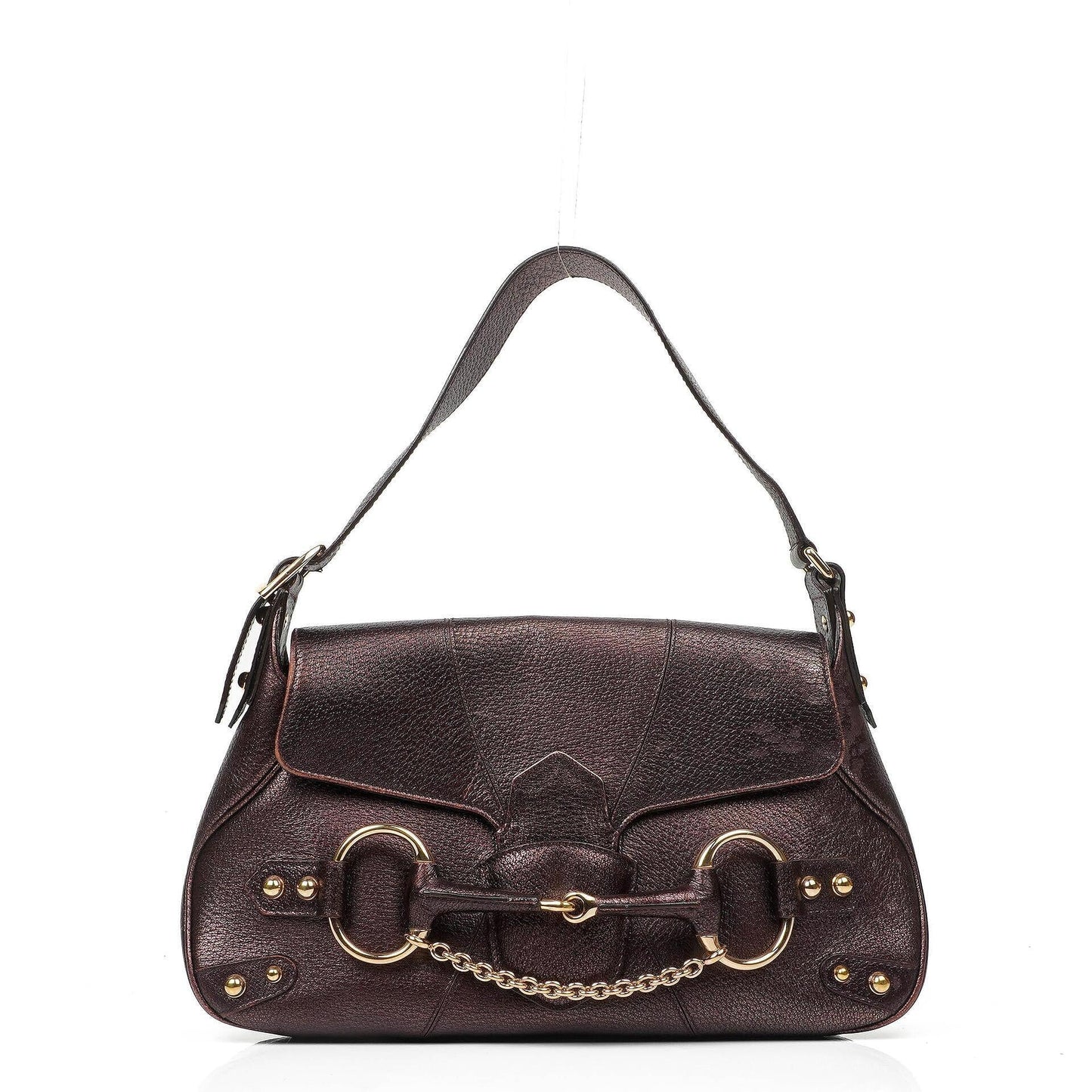 Gucci Horsebit Flap Purple Leather Shoulder Bag