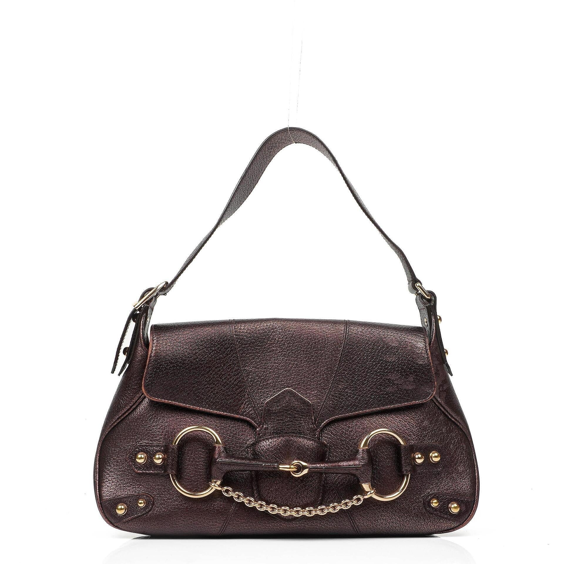 Gucci Horsebit Flap Purple Leather Shoulder Bag