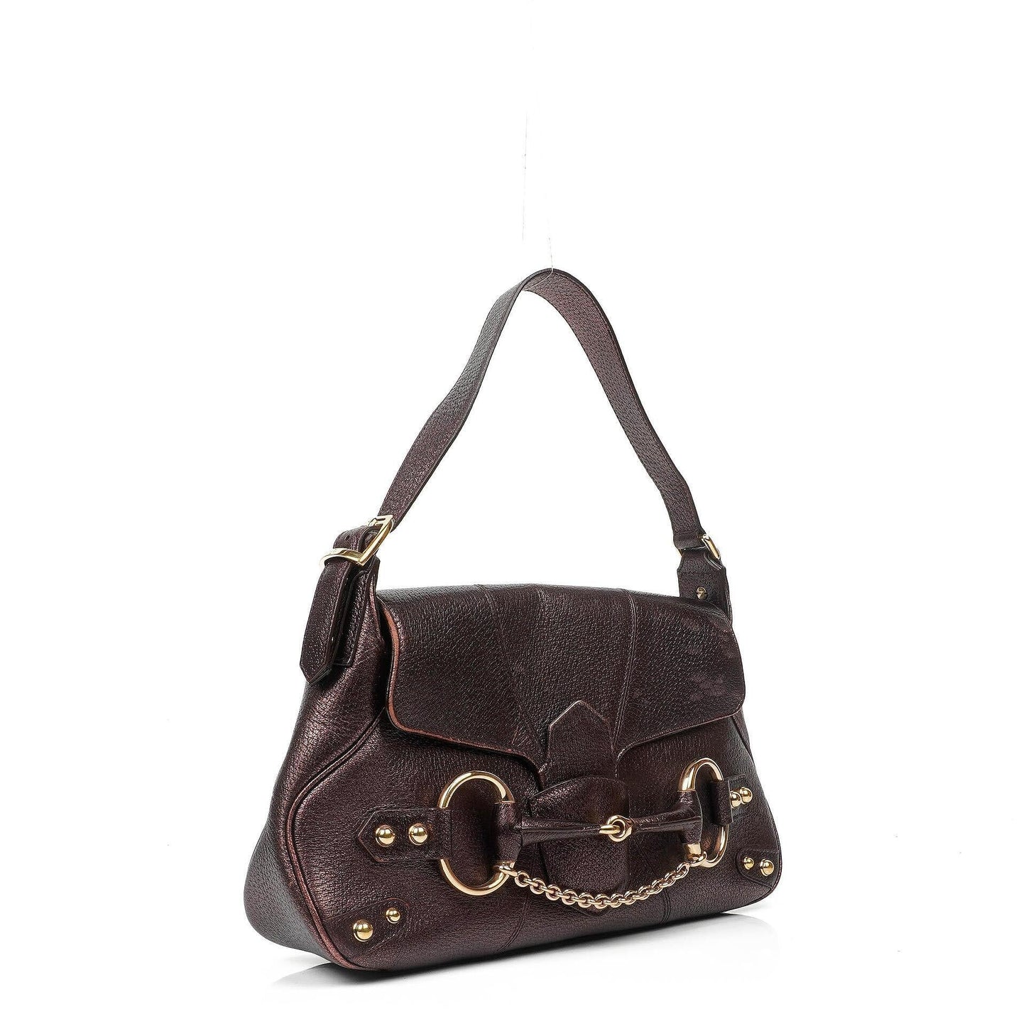 Gucci Horsebit Flap Purple Leather Shoulder Bag