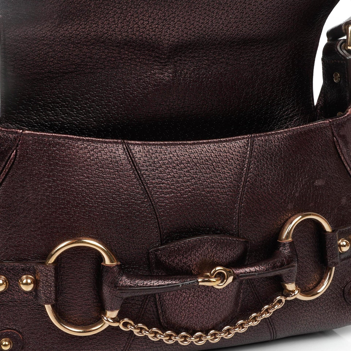 Gucci Horsebit Flap Purple Leather Shoulder Bag
