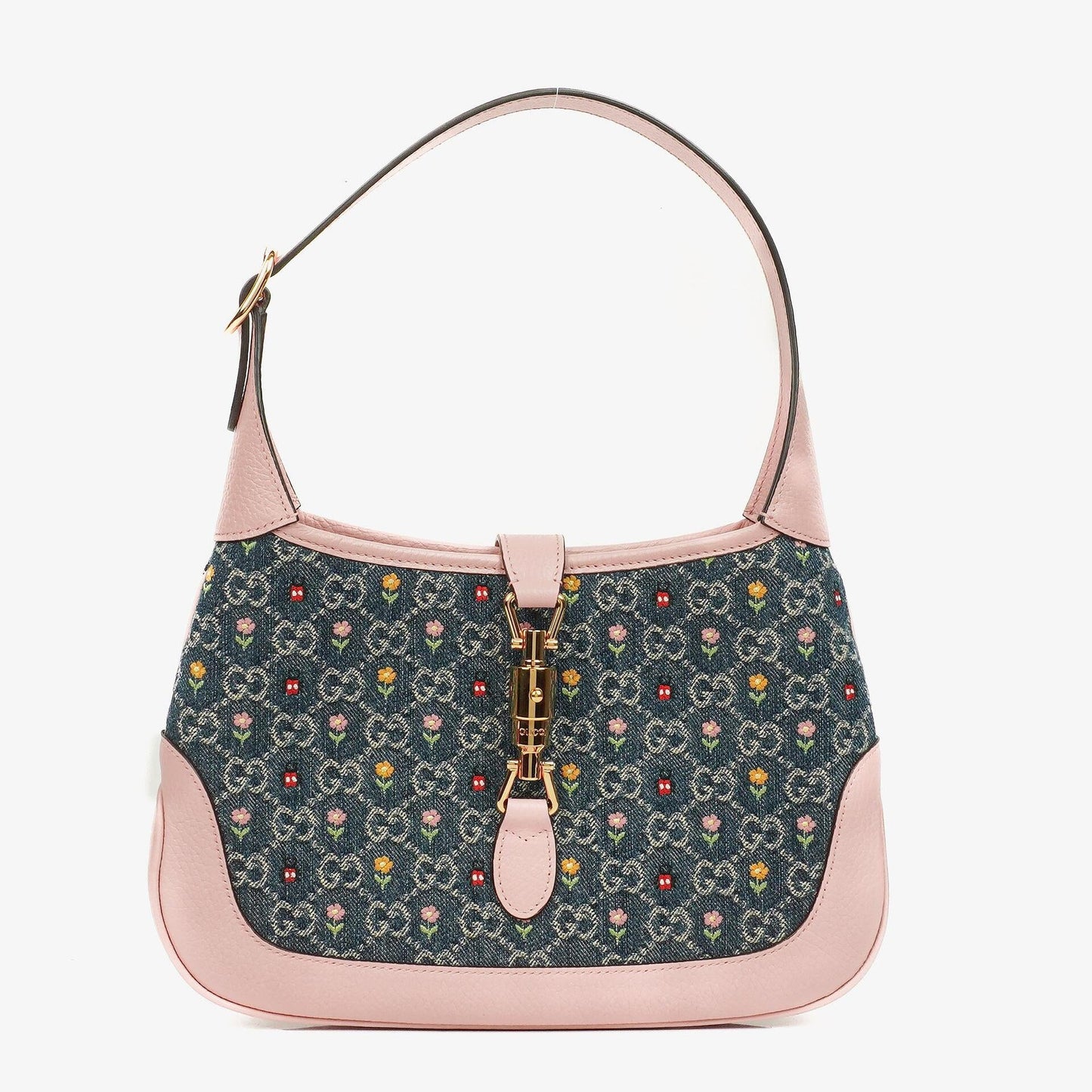 Gucci Jackie 1961 Limited Edition Pink/Blue Leather/Denim GG Floral Small Shoulder Bag