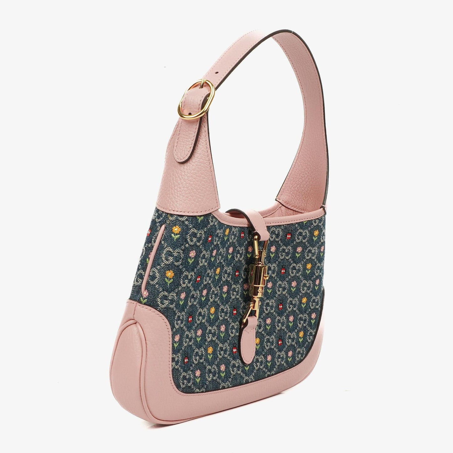 Gucci Jackie 1961 Limited Edition Pink/Blue Leather/Denim GG Floral Small Shoulder Bag