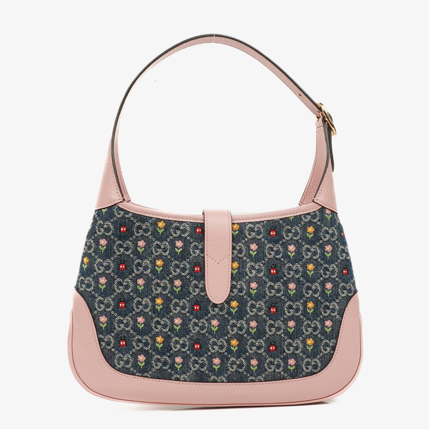 Gucci Jackie 1961 Limited Edition Pink/Blue Leather/Denim GG Floral Small Shoulder Bag