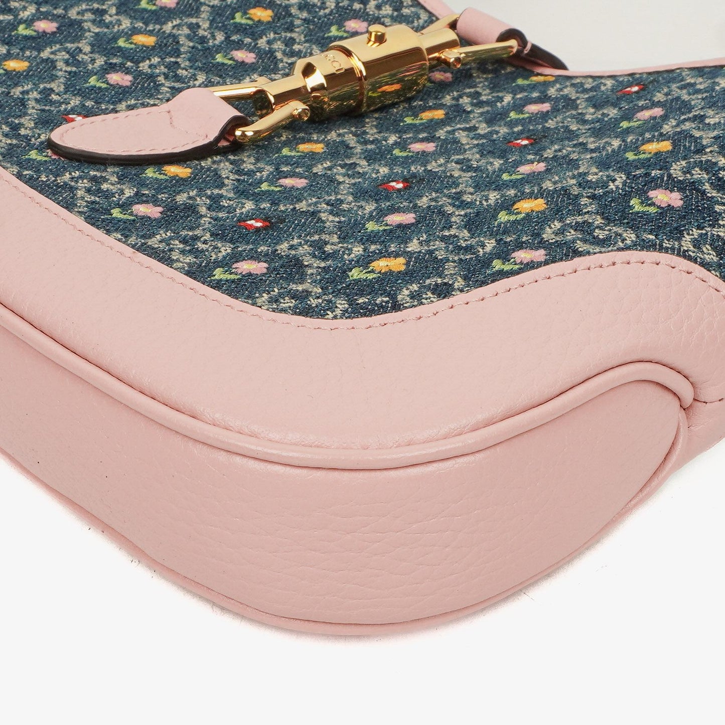 Gucci Jackie 1961 Limited Edition Pink/Blue Leather/Denim GG Floral Small Shoulder Bag