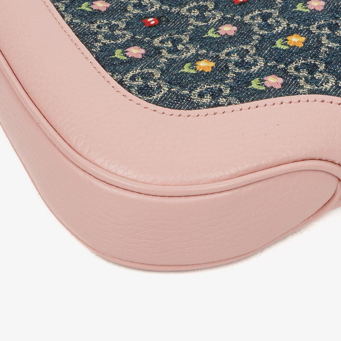 Gucci Jackie 1961 Limited Edition Pink/Blue Leather/Denim GG Floral Small Shoulder Bag