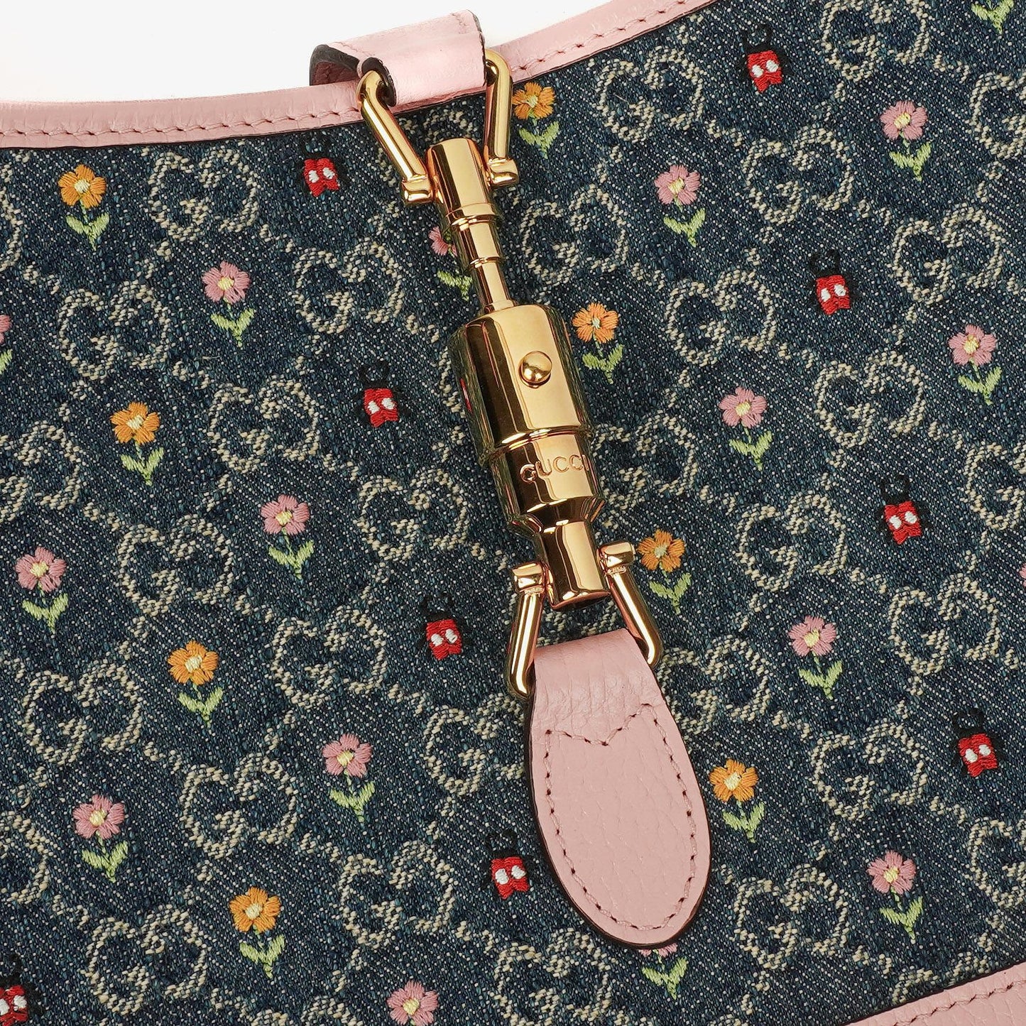 Gucci Jackie 1961 Limited Edition Pink/Blue Leather/Denim GG Floral Small Shoulder Bag