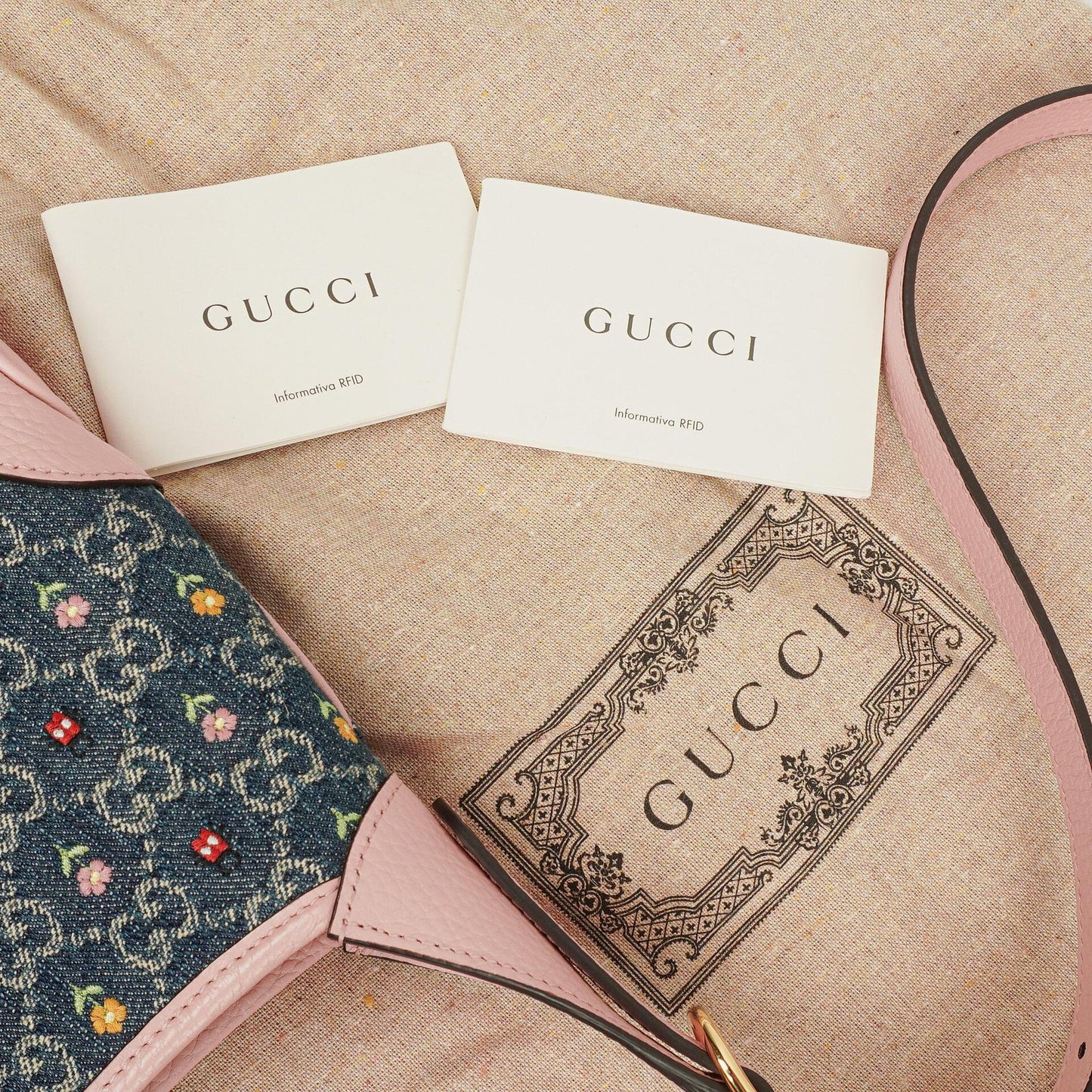 Gucci Jackie 1961 Limited Edition Pink/Blue Leather/Denim GG Floral Small Shoulder Bag