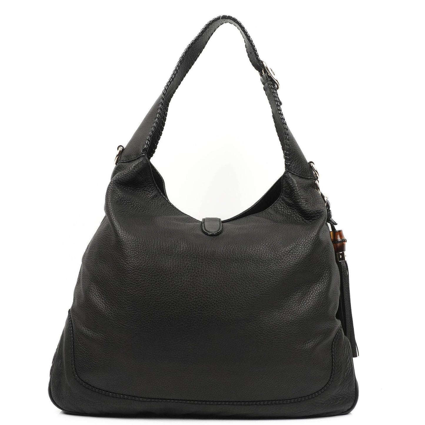 Gucci Jackie Black Leather Bamboo Tassel Large Hobo Bag