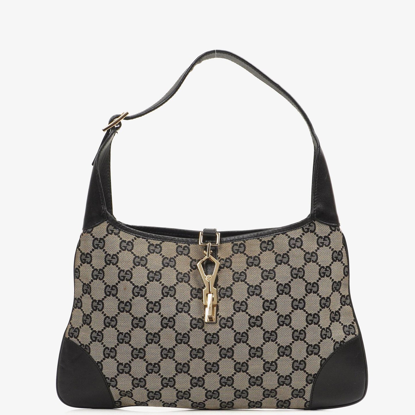 Gucci Jackie Medium Vintage Bag Black GG Canvas And Leather