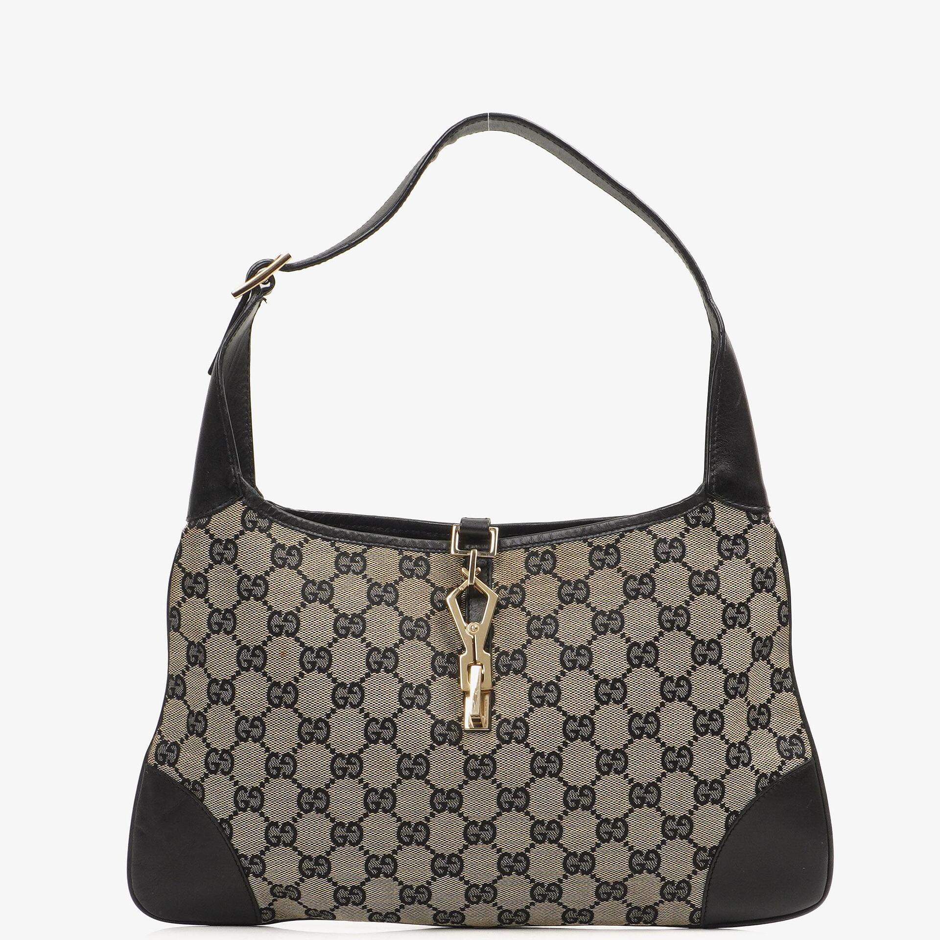 Gucci Jackie Medium Vintage Bag Black GG Canvas And Leather