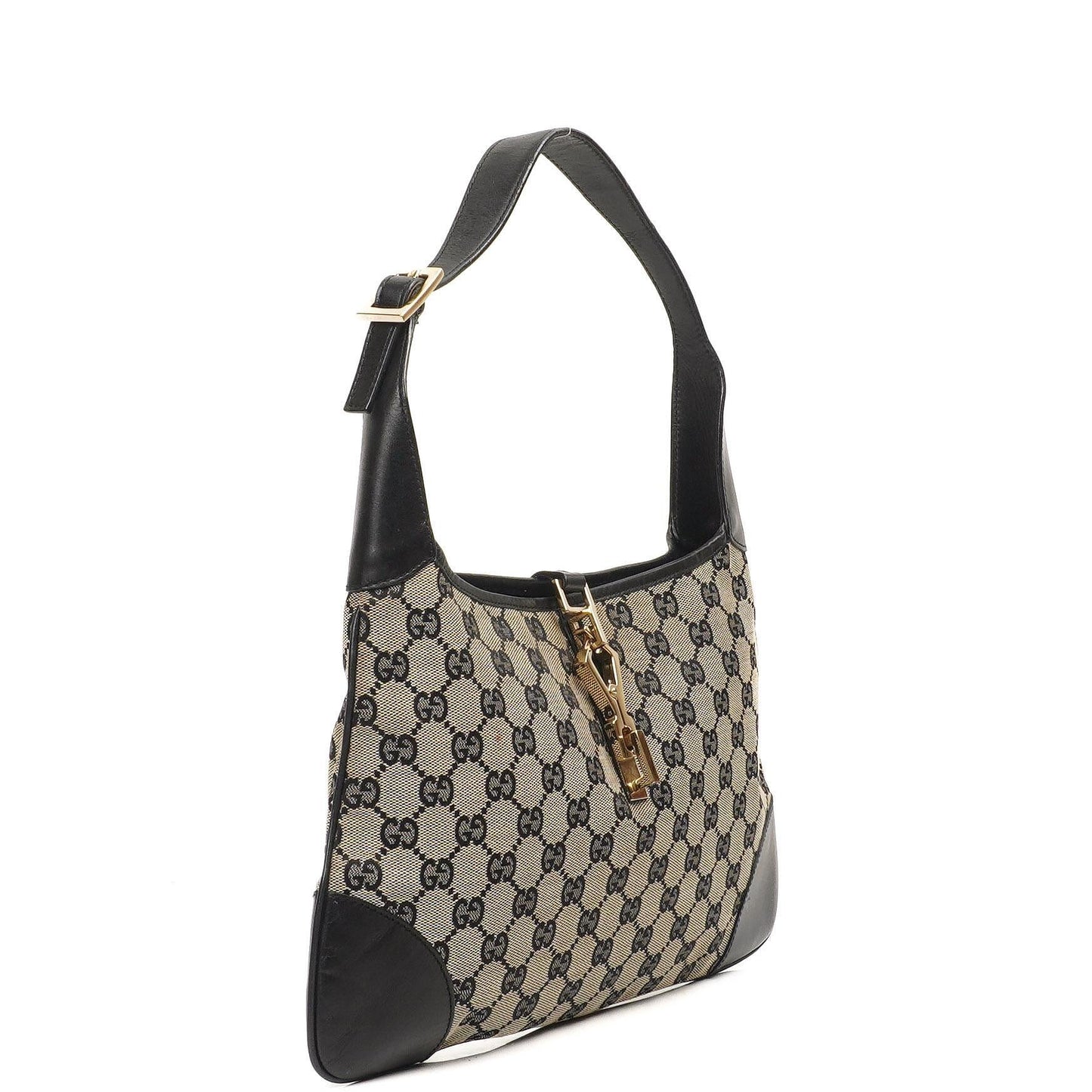 Gucci Jackie Medium Vintage Bag Black GG Canvas And Leather