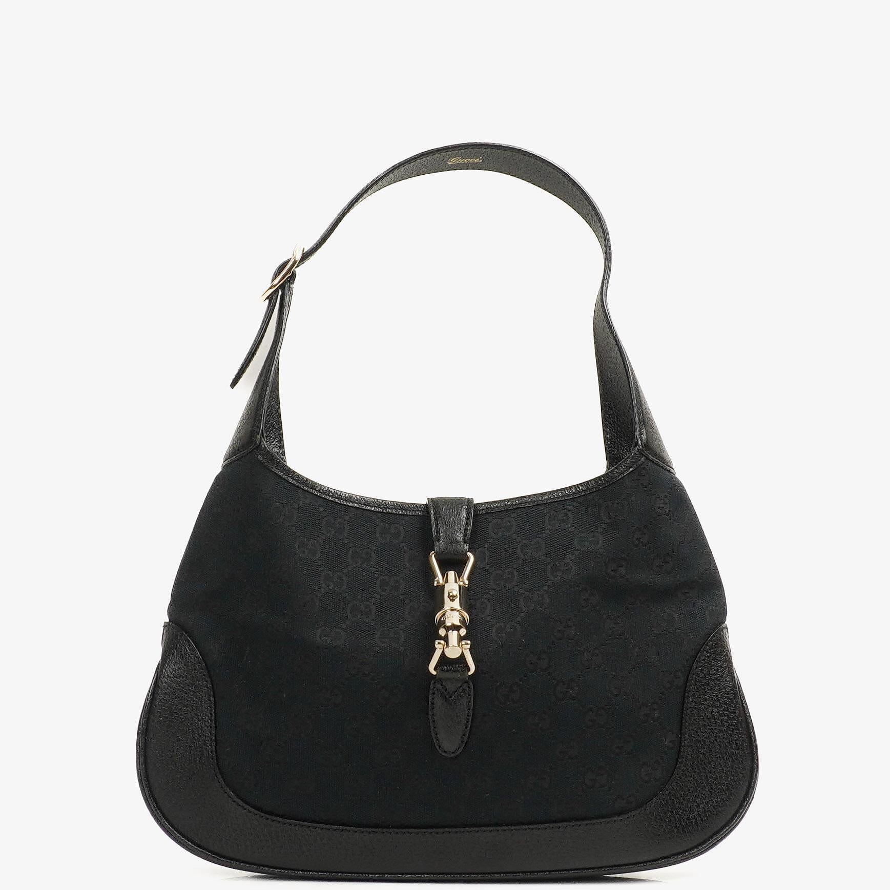 Gucci Jackie Medium Vintage Shoulder Bag Black/Dark Navy GG Canvas And Leather