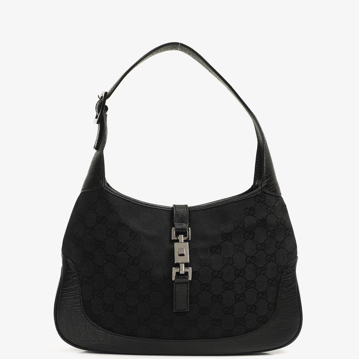 Gucci Jackie Vintage Medium Black GG Canvas And Leather Shoulder Bag