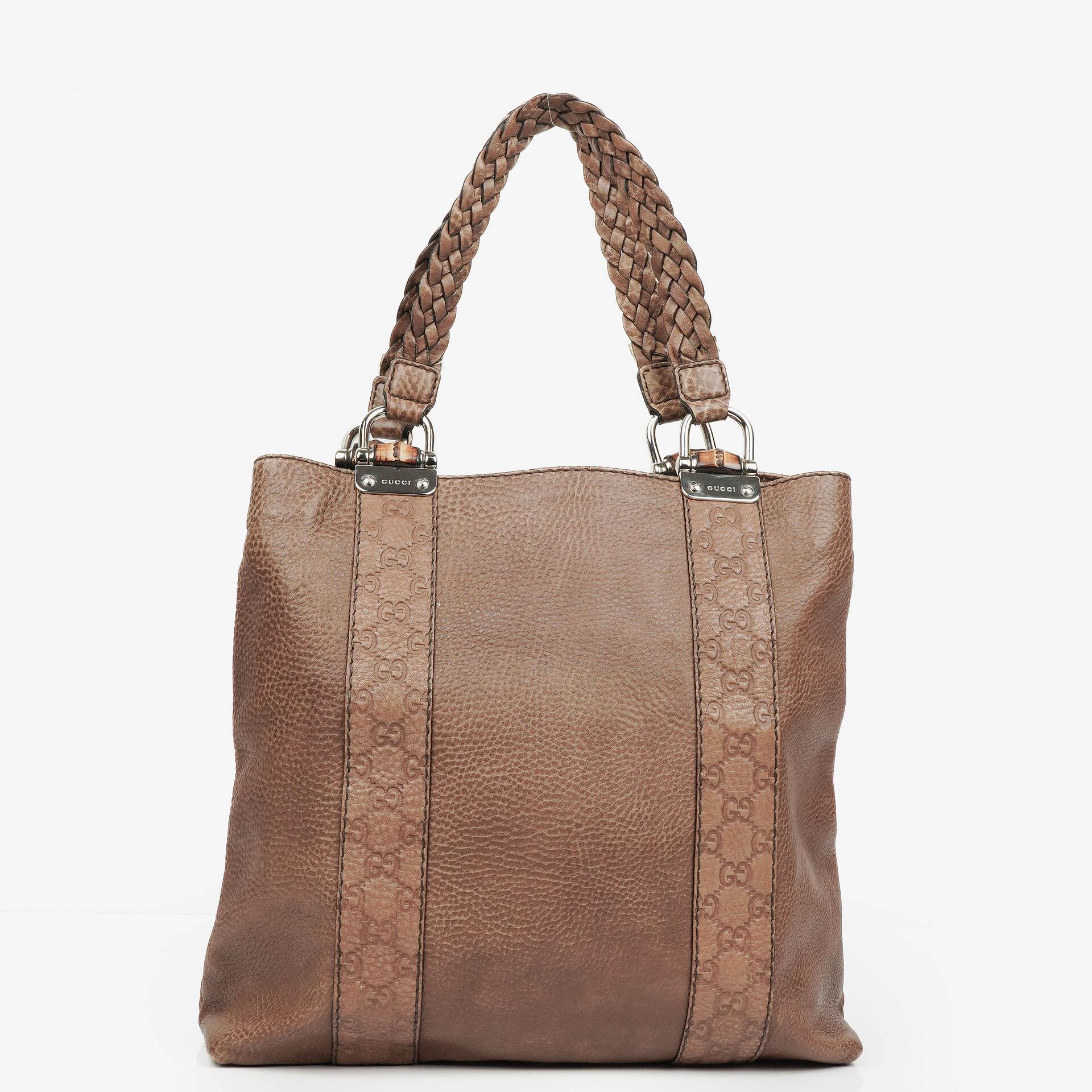 Gucci Leather Bamboo Bar Braided Handles Tote Bag