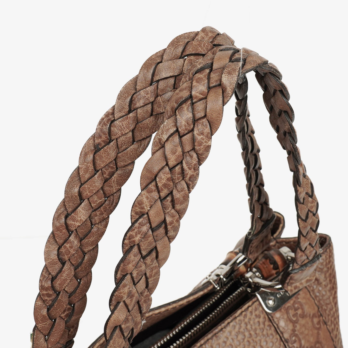 Gucci Leather Bamboo Bar Braided Handles Tote Bag