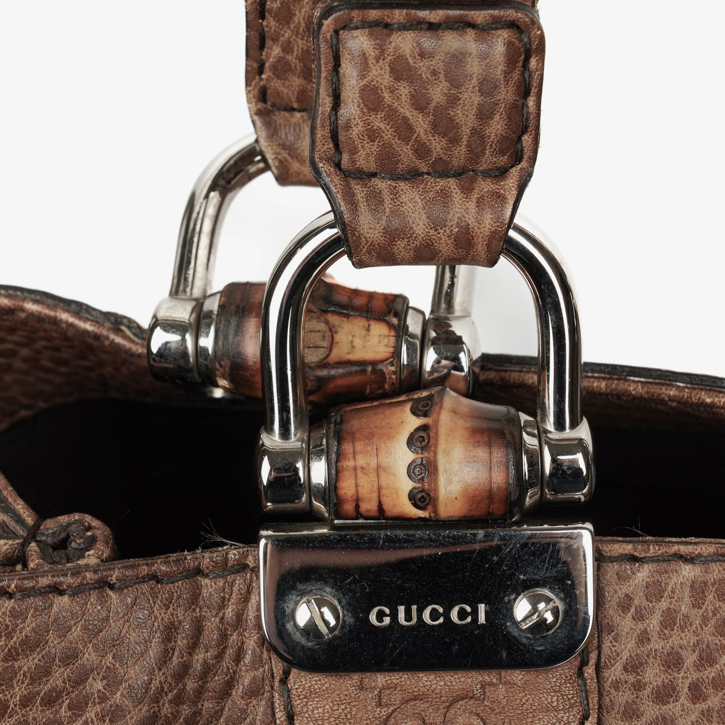 Gucci Leather Bamboo Bar Braided Handles Tote Bag