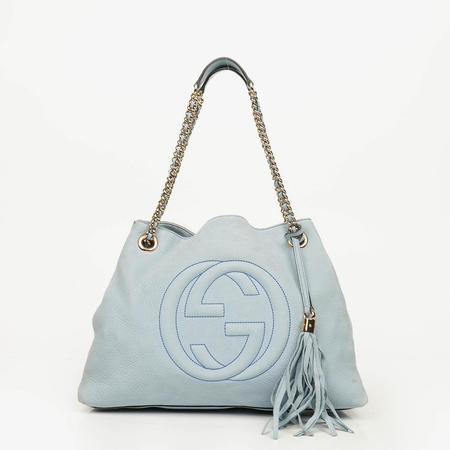 Gucci Light Blue Pebbled Leather Soho Top Handle Tote Bag