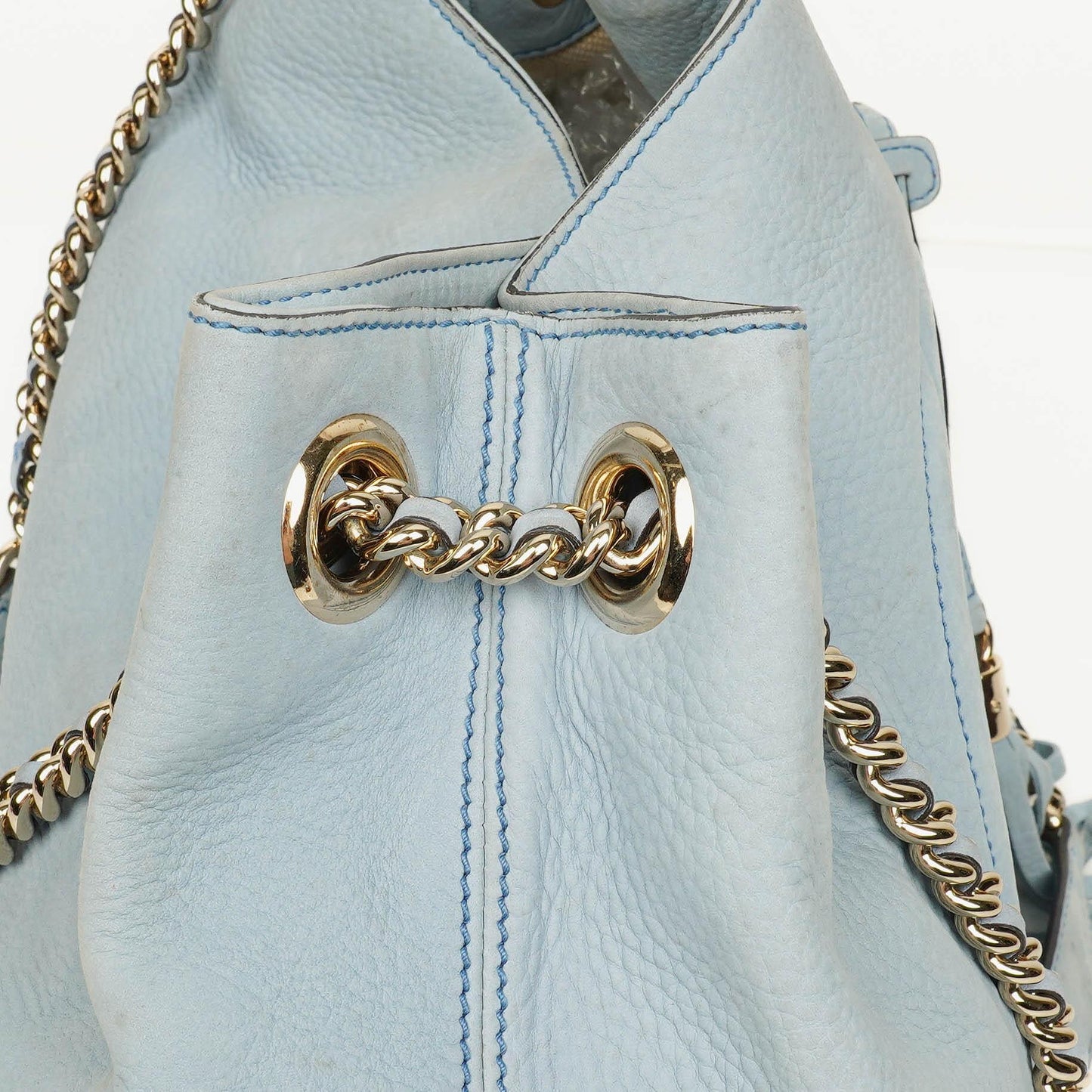 Gucci Light Blue Pebbled Leather Soho Top Handle Tote Bag