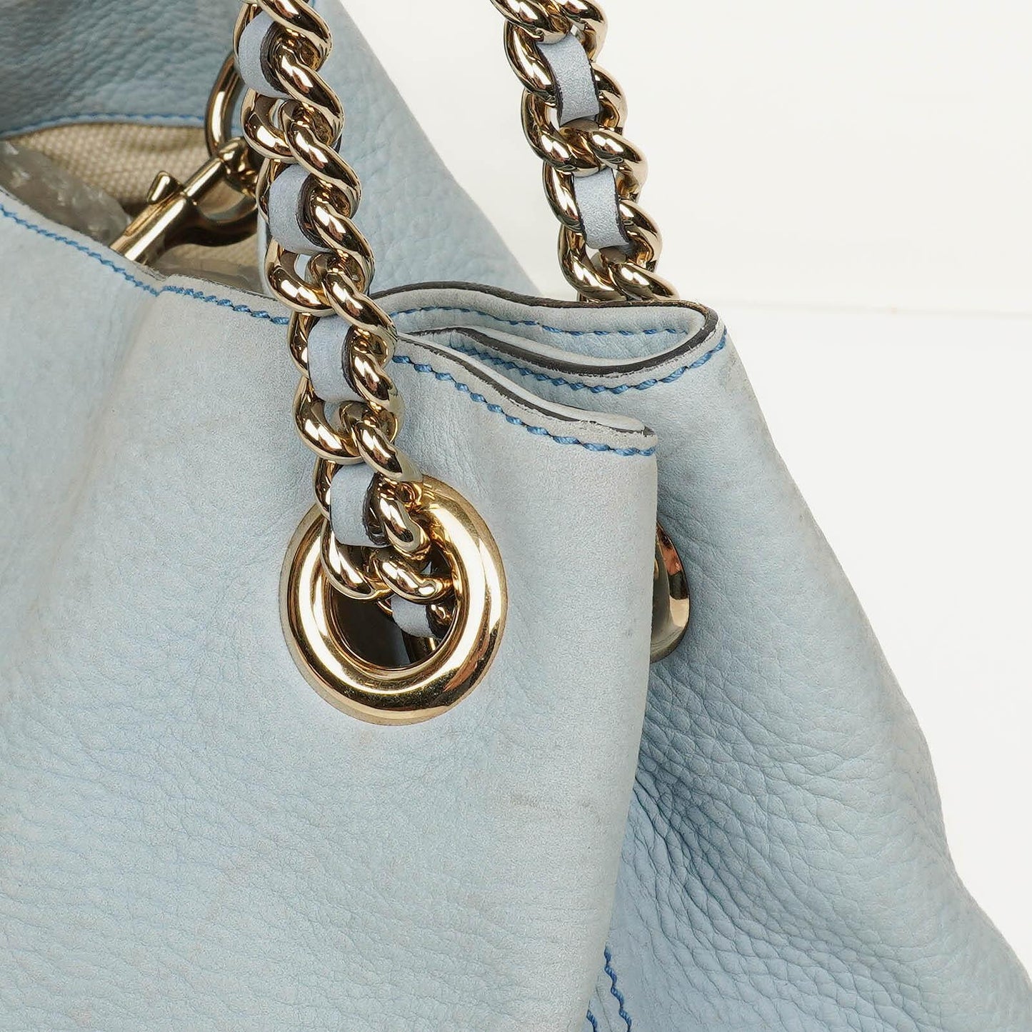 Gucci Light Blue Pebbled Leather Soho Top Handle Tote Bag