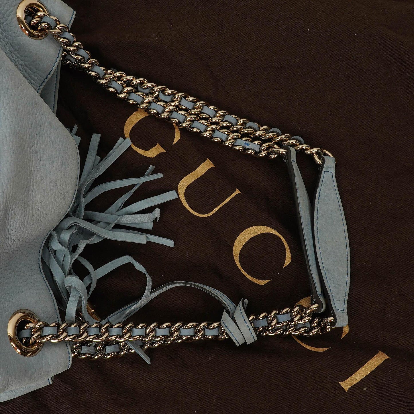 Gucci Light Blue Pebbled Leather Soho Top Handle Tote Bag