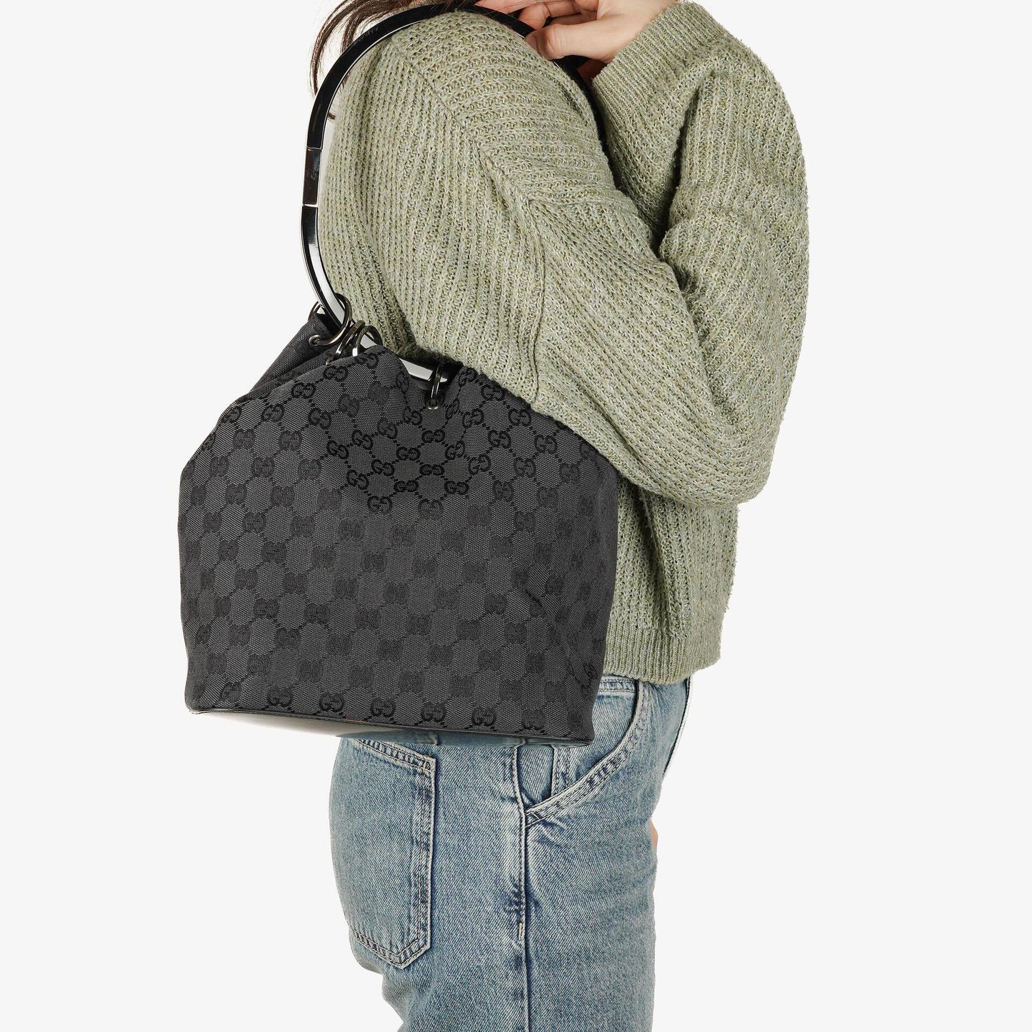 Gucci Loop Bucket Monogram Tote Black