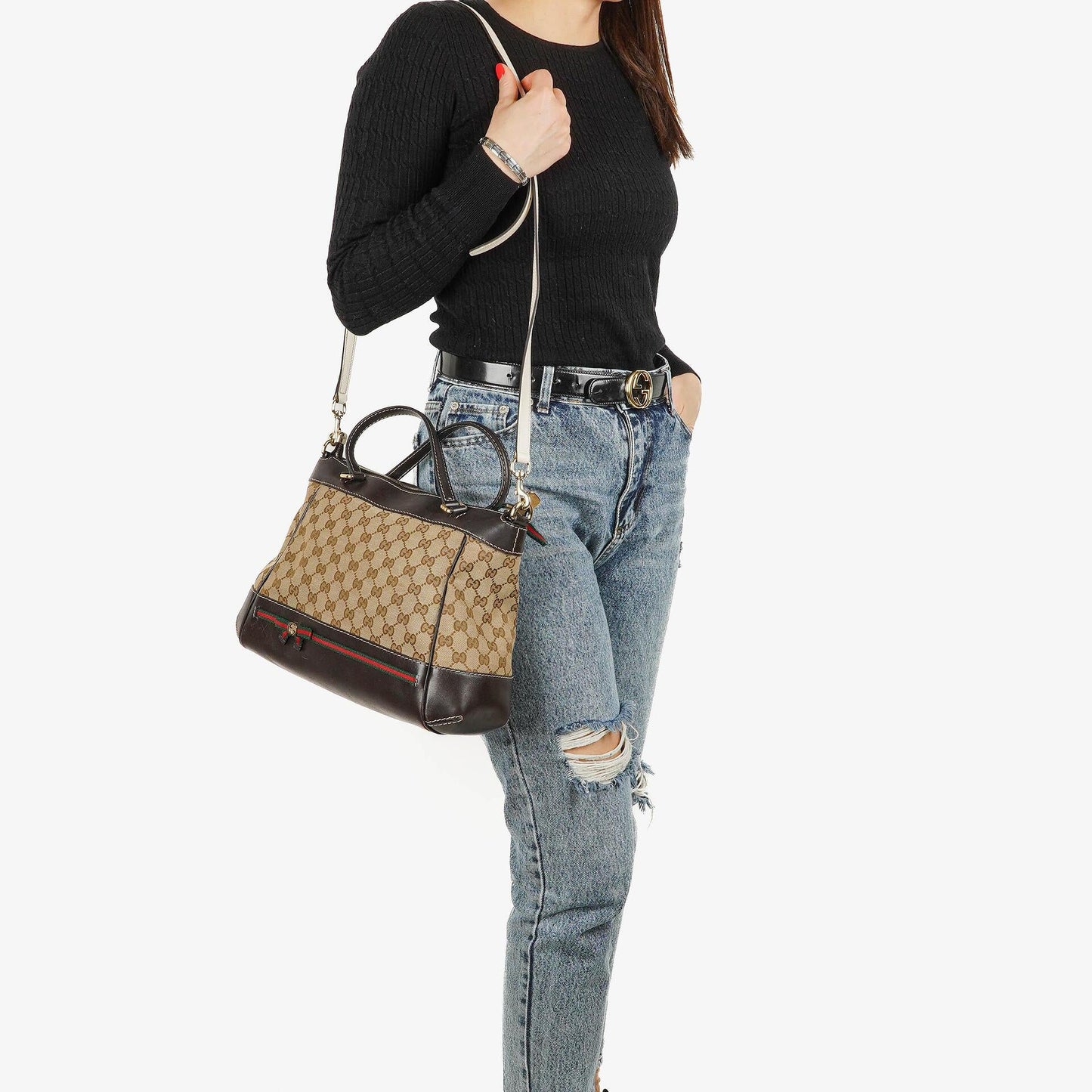 Gucci Mayfair Bow Beige GG Canvas Top Handle Bag