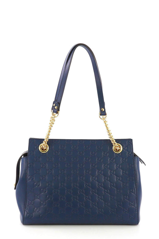 Gucci Guccissima Navy Leather Chain Shoulder Bag