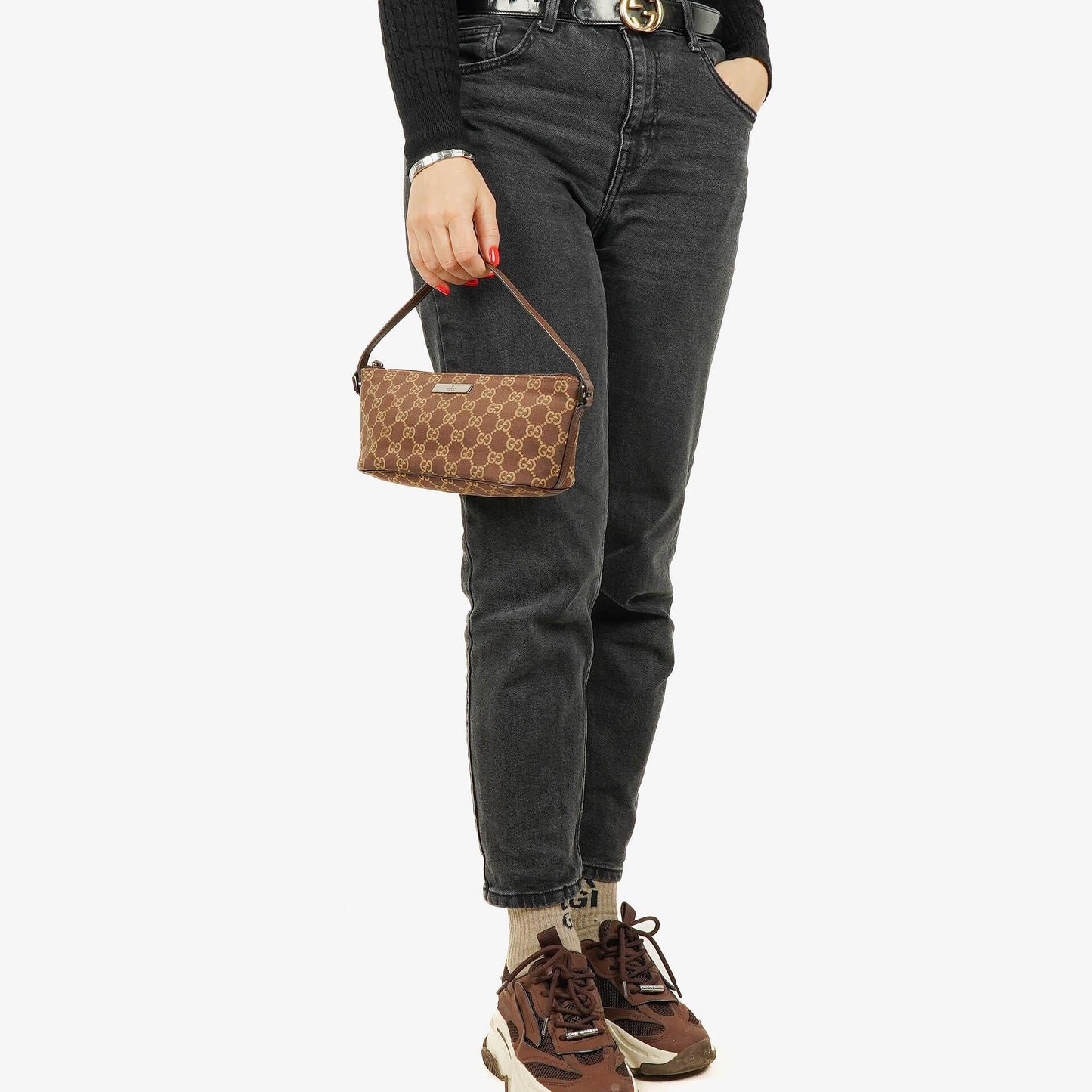 Gucci Mini Baguette Pochette Boat Beige/Brown GG Monogram Bag