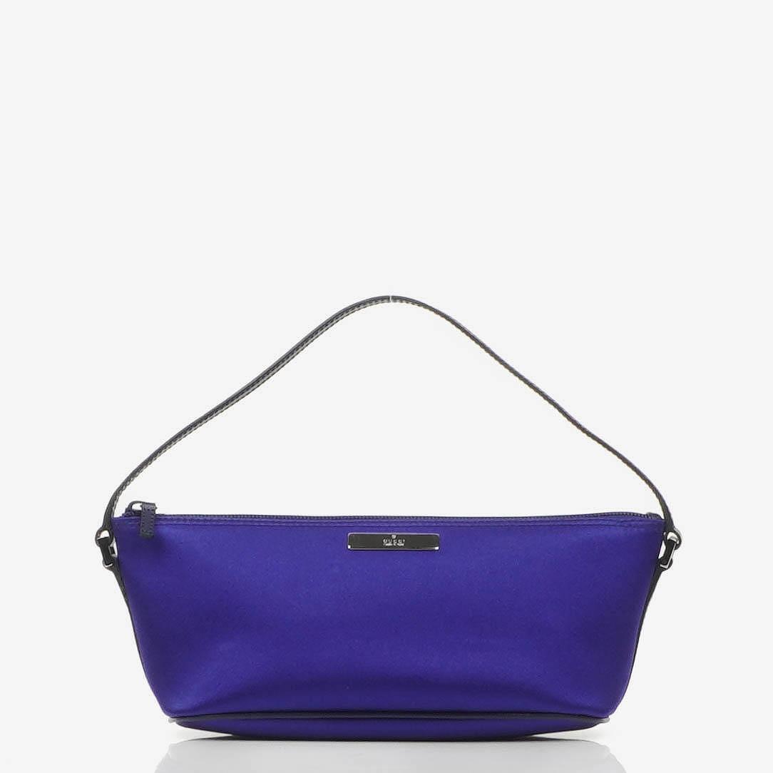 Gucci Mini Baguette Satin Pochette Boat Blue Bag