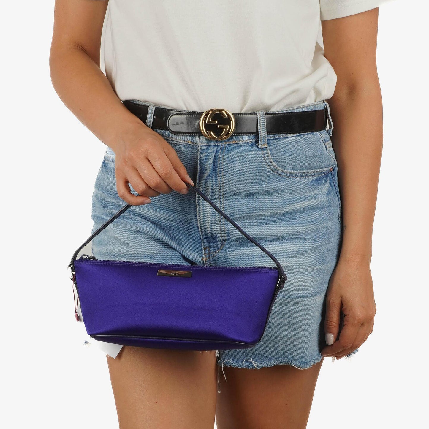 Gucci Mini Baguette Satin Pochette Boat Blue Bag