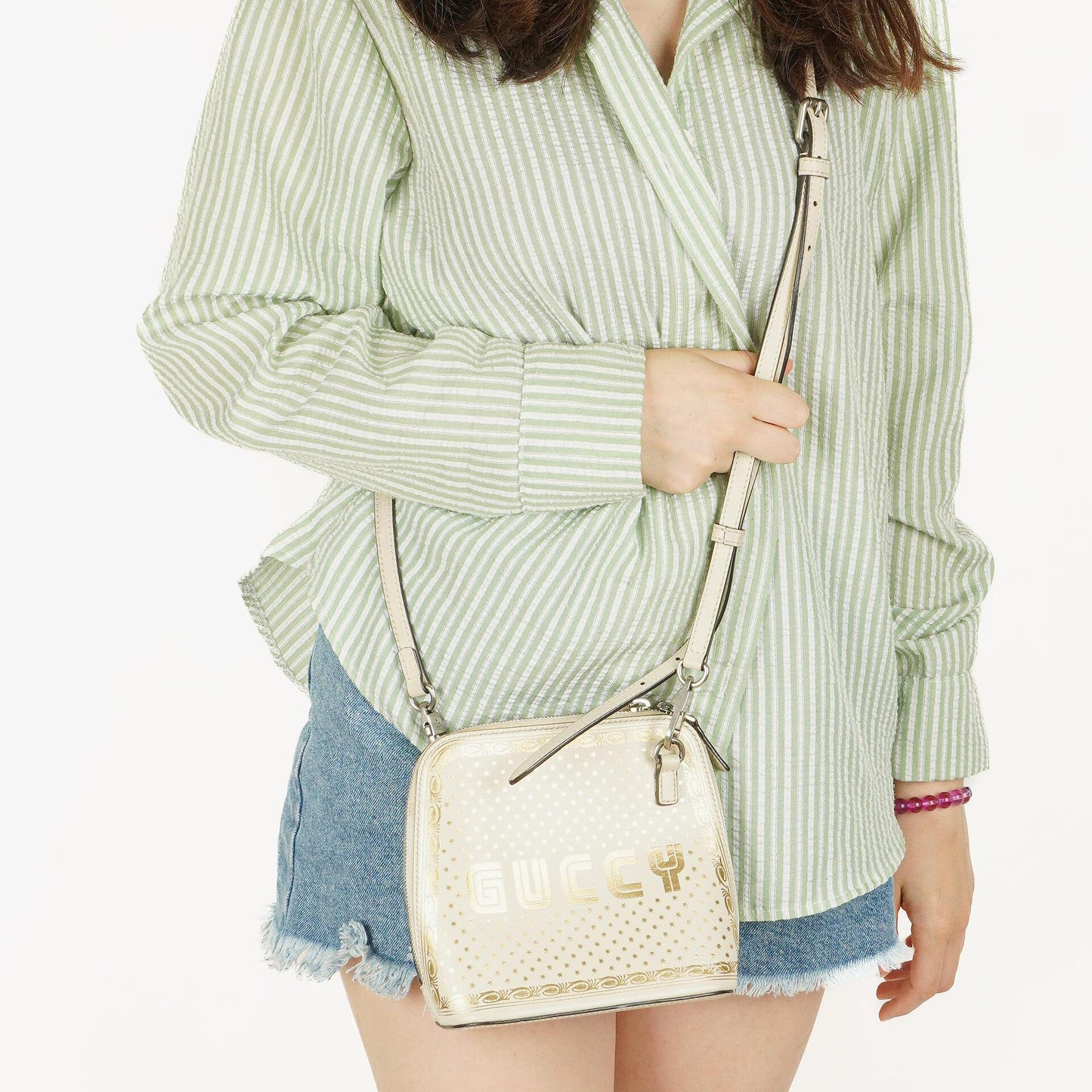 Gucci Mini Guccy Moon Steller Dome Crossbody Bag In White And Gold Calfskin