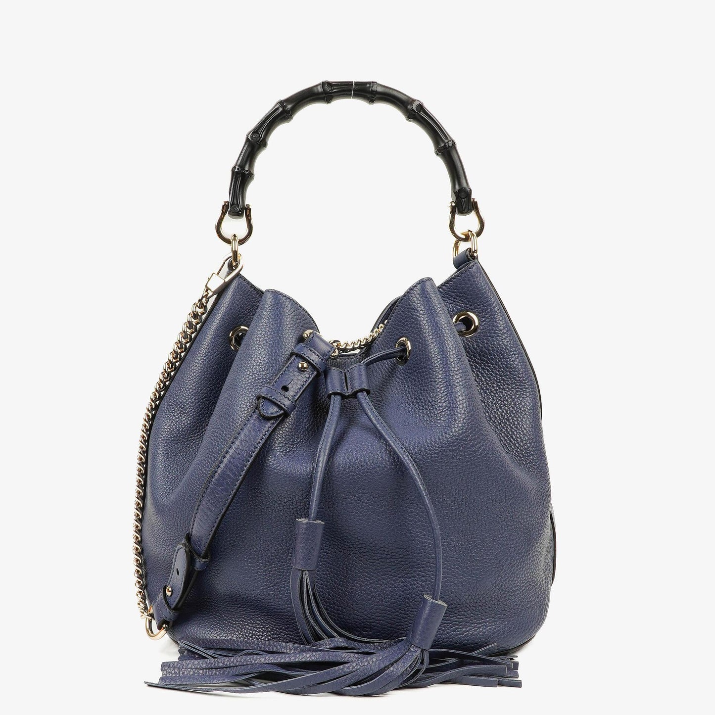 Gucci Miss Bamboo Pebbled Blue Calfskin Bucket Bag