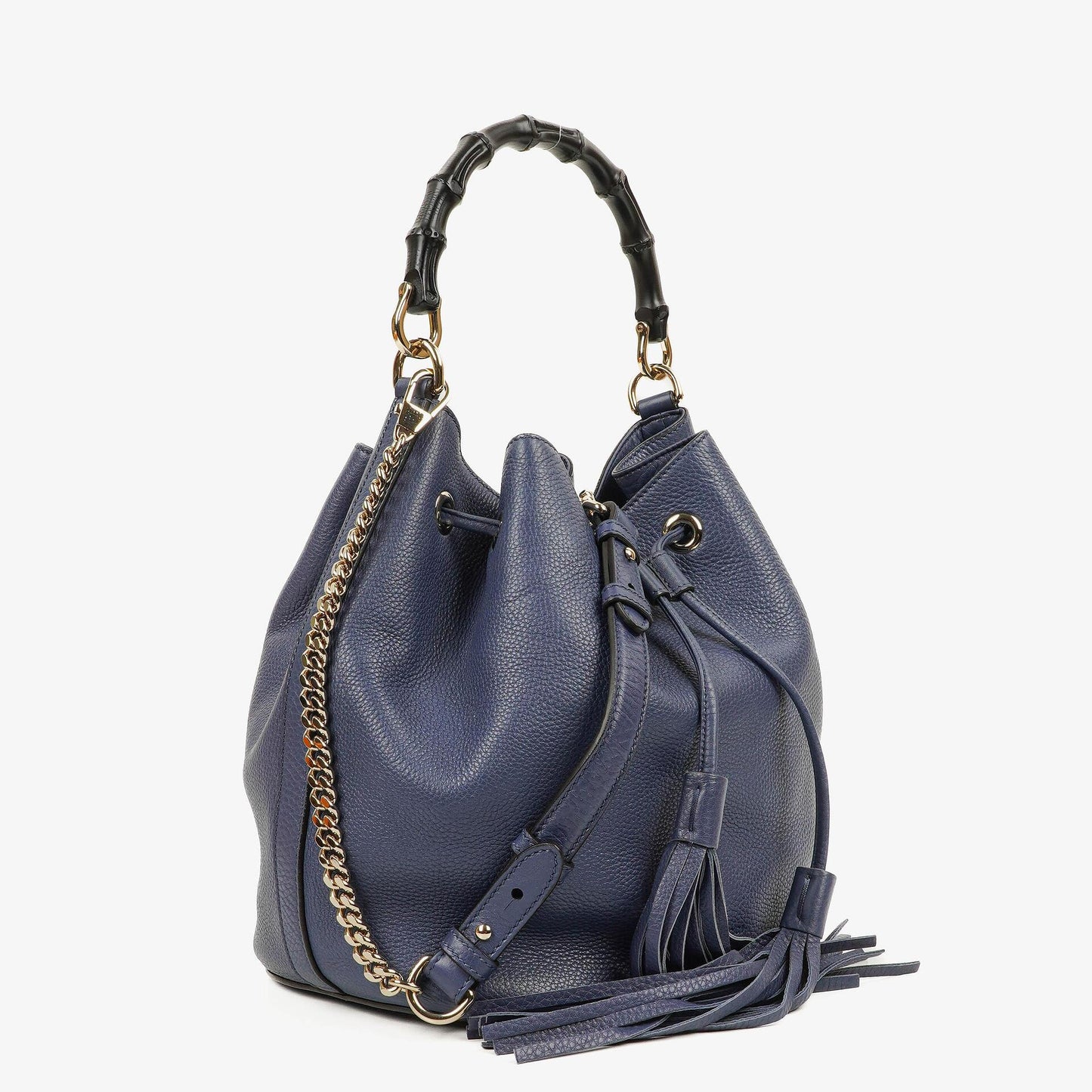 Gucci Miss Bamboo Pebbled Blue Calfskin Bucket Bag