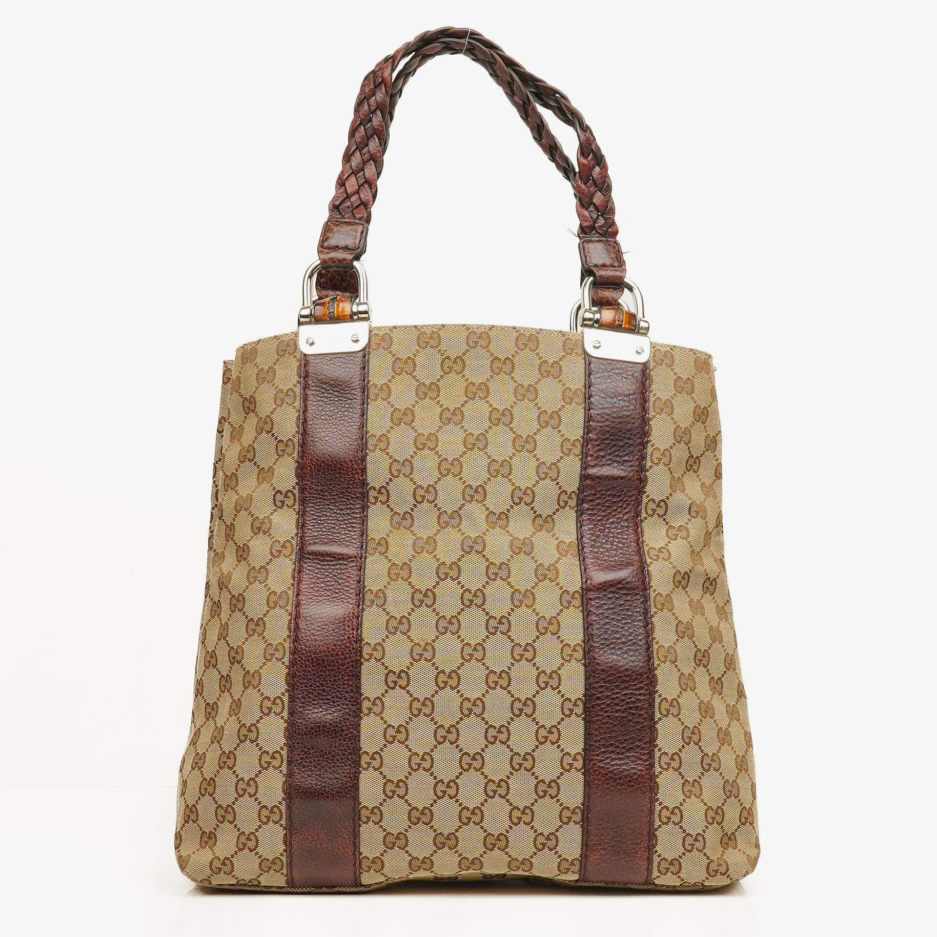Gucci Monogram Bamboo Braided Handles Bag