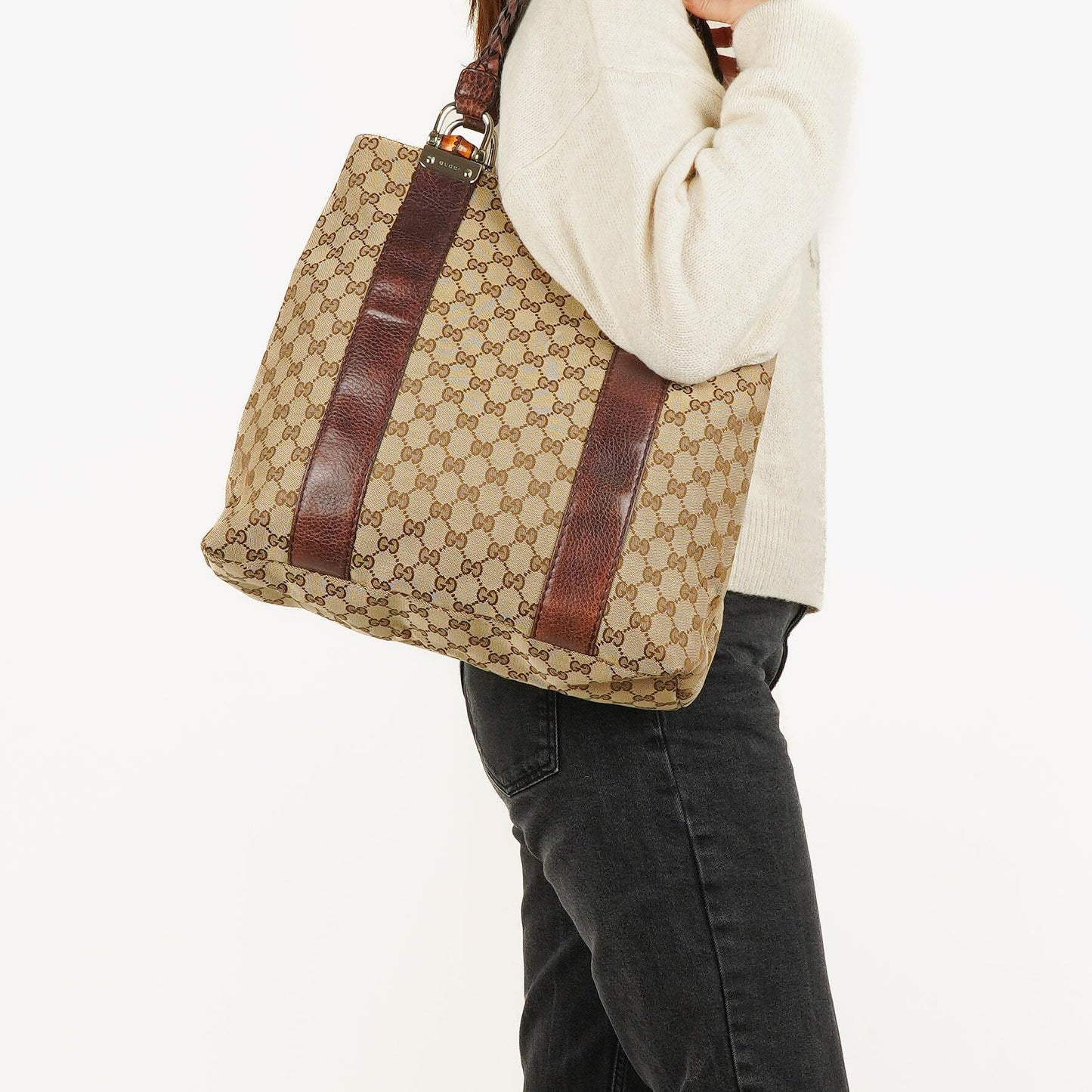 Gucci Monogram Bamboo Braided Handles Bag