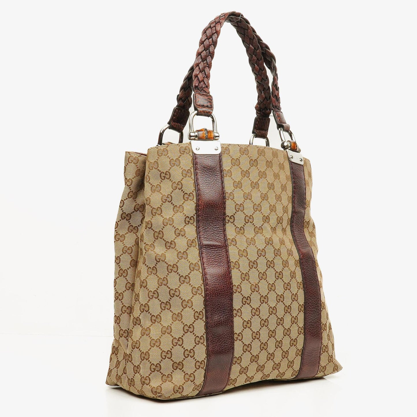 Gucci Monogram Bamboo Braided Handles Bag