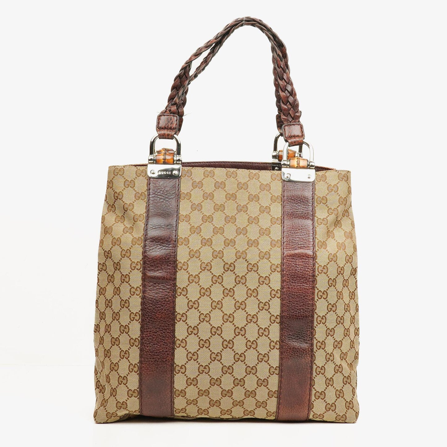 Gucci Monogram Bamboo Braided Handles Bag