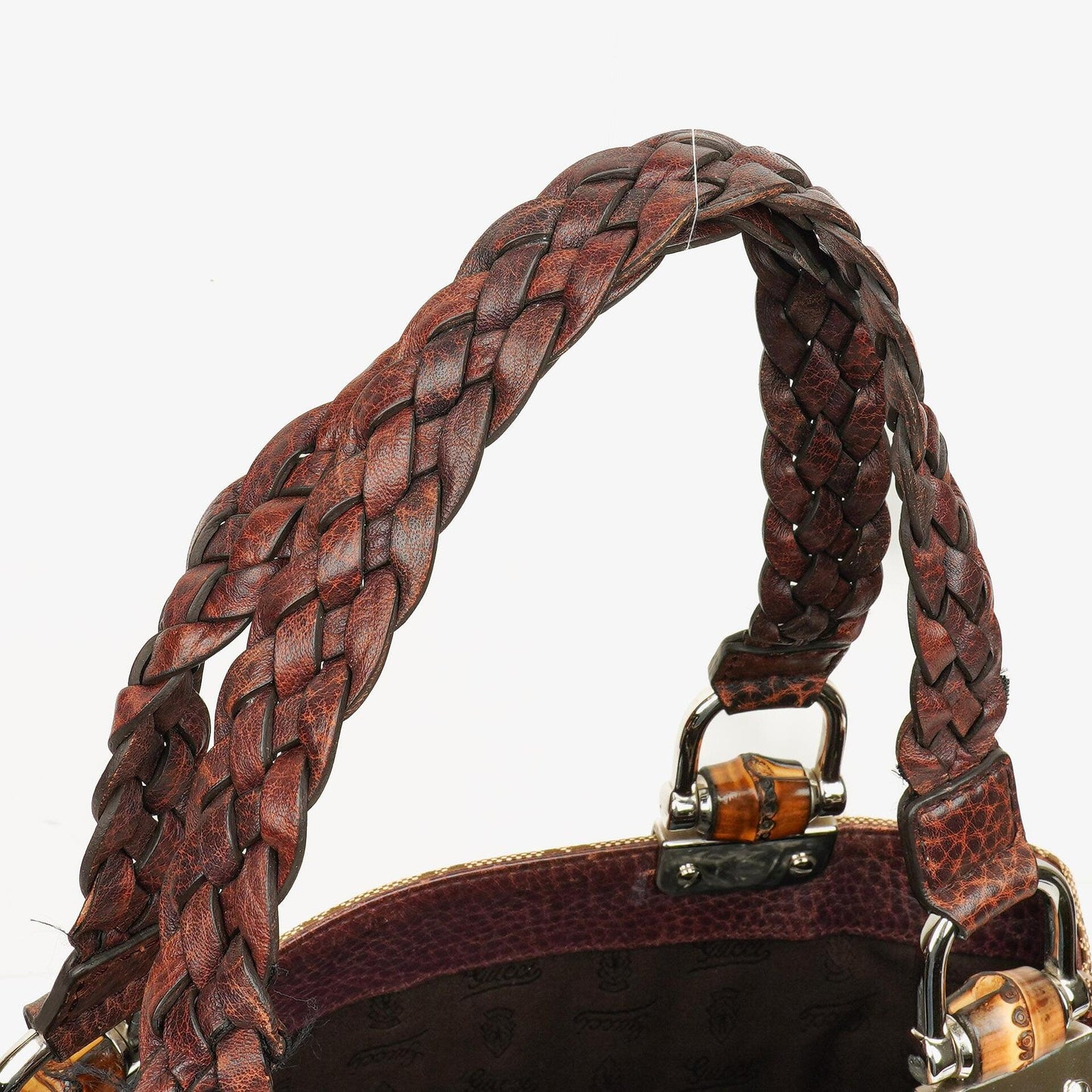 Gucci Monogram Bamboo Braided Handles Bag