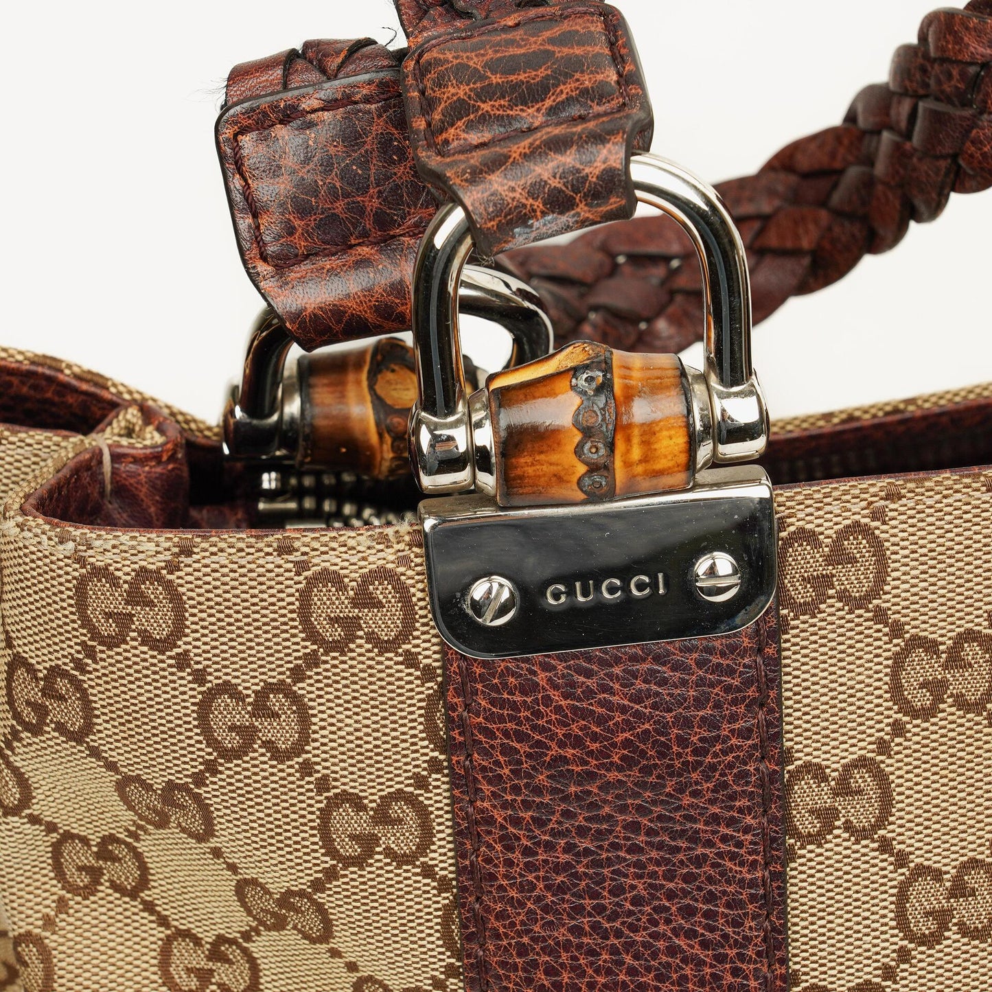 Gucci Monogram Bamboo Braided Handles Bag