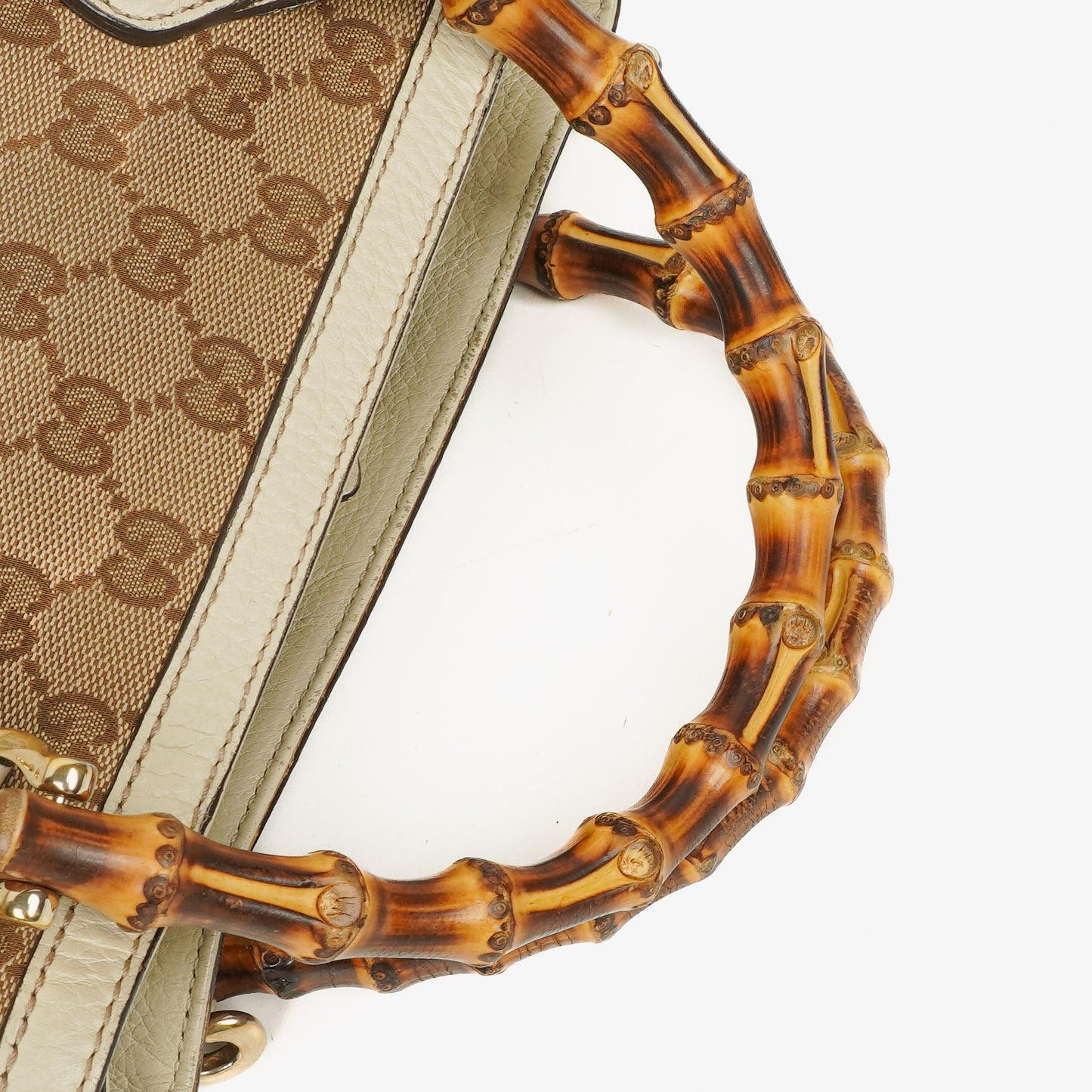 Gucci Monogram Canvas Ivory Diana Bamboo Top Handle Tote