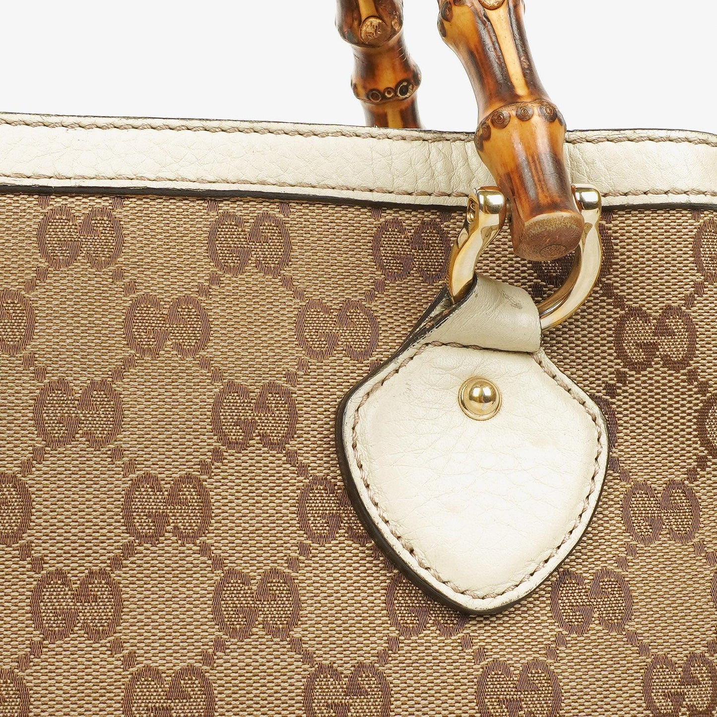 Gucci Monogram Canvas Ivory Diana Bamboo Top Handle Tote