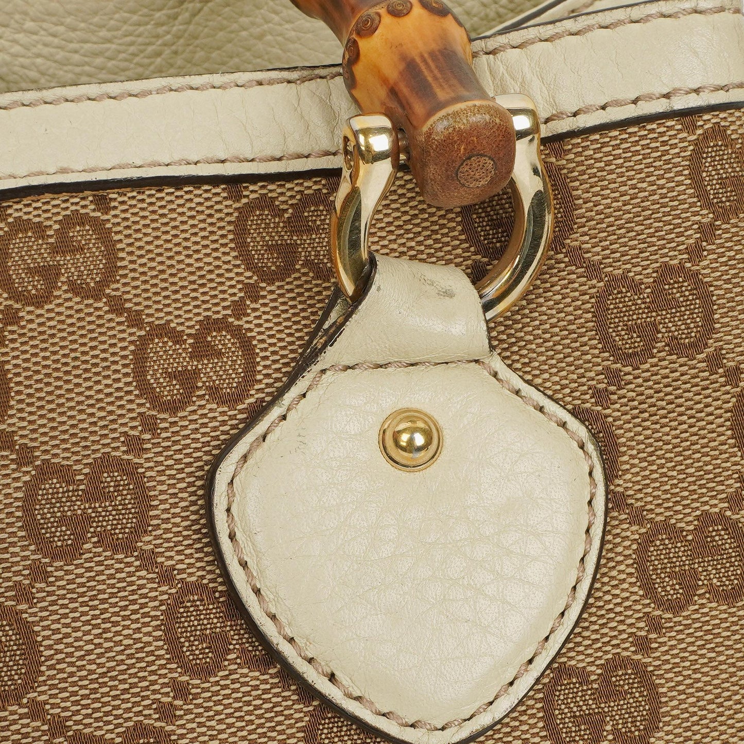 Gucci Monogram Canvas Ivory Diana Bamboo Top Handle Tote