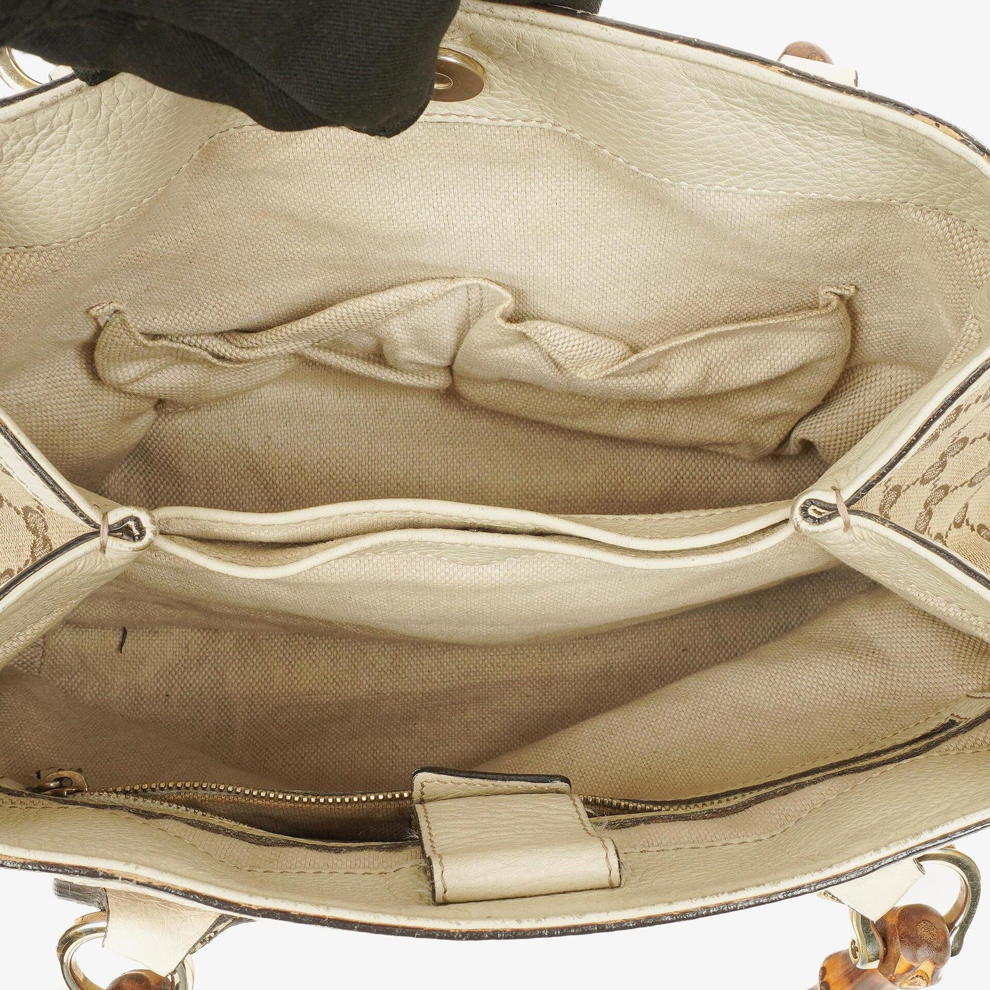 Gucci Monogram Canvas Ivory Diana Bamboo Top Handle Tote