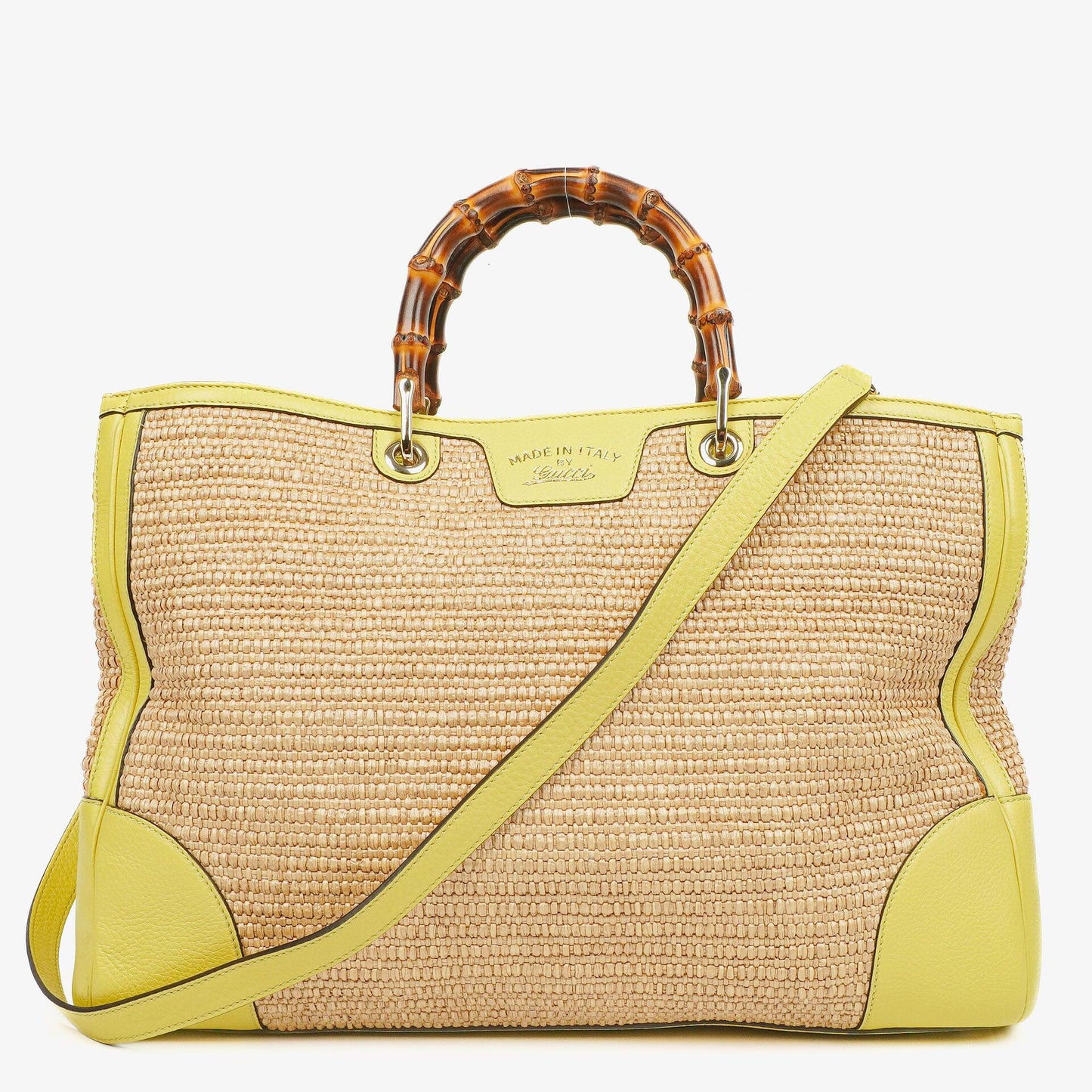 Gucci Natural Woven Straw and Leather Bamboo Shopper Tote Bag