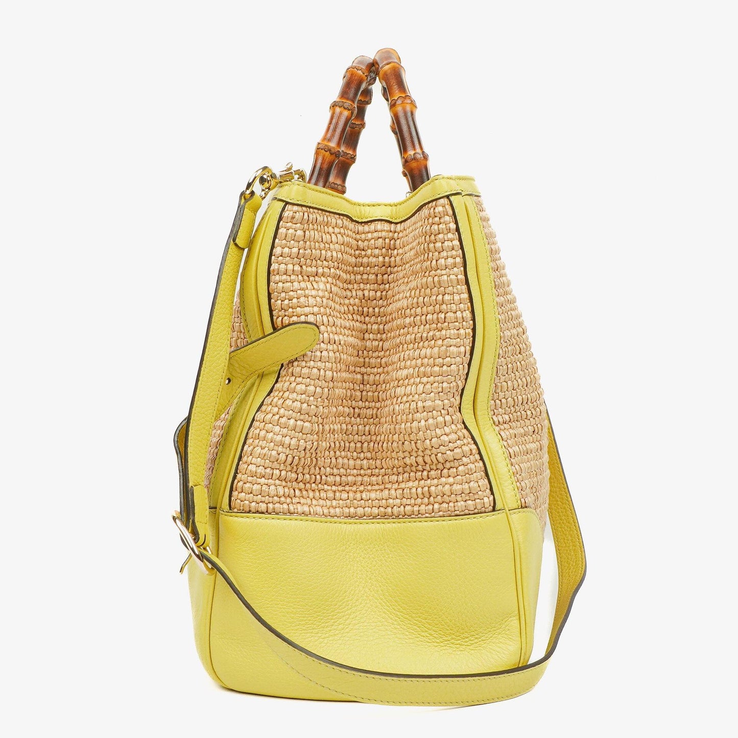 Gucci Natural Woven Straw and Leather Bamboo Shopper Tote Bag