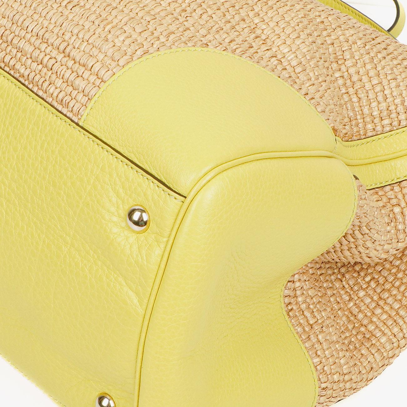 Gucci Natural Woven Straw and Leather Bamboo Shopper Tote Bag