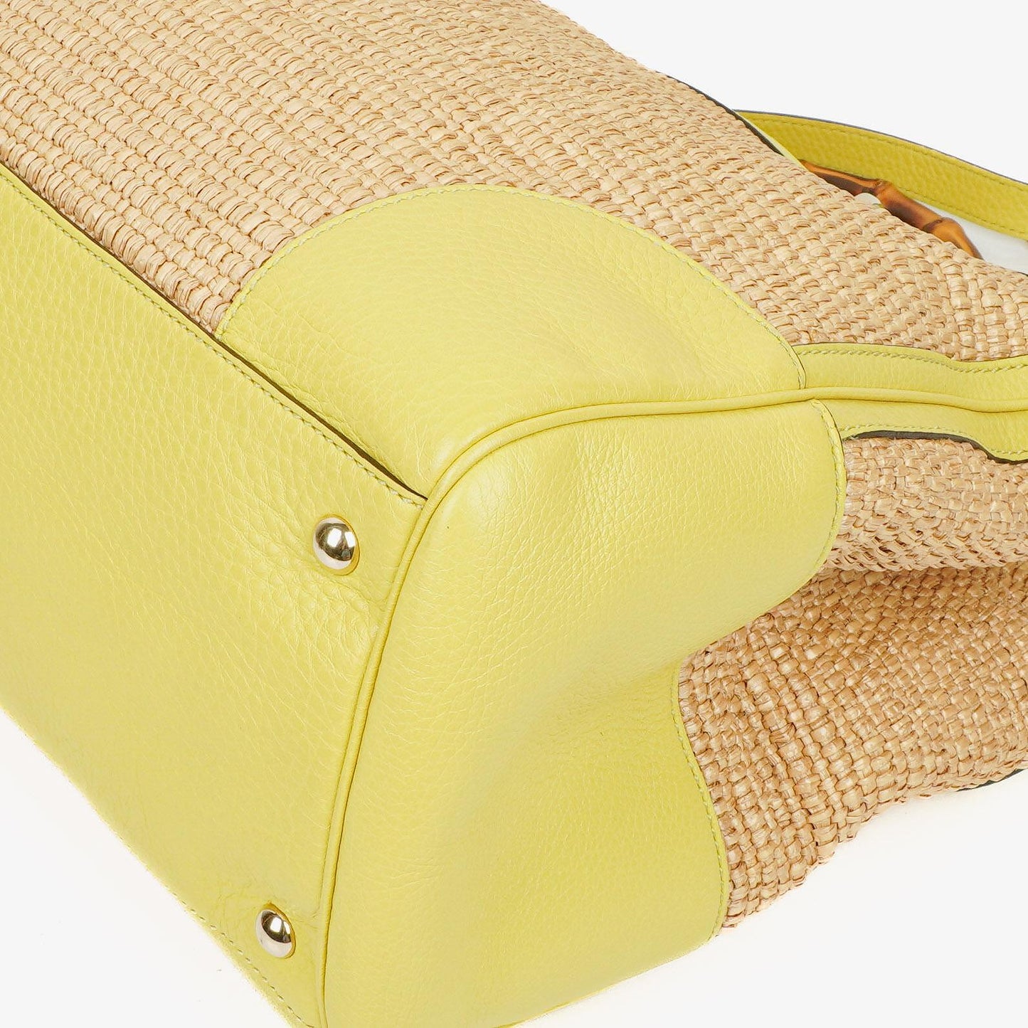 Gucci Natural Woven Straw and Leather Bamboo Shopper Tote Bag