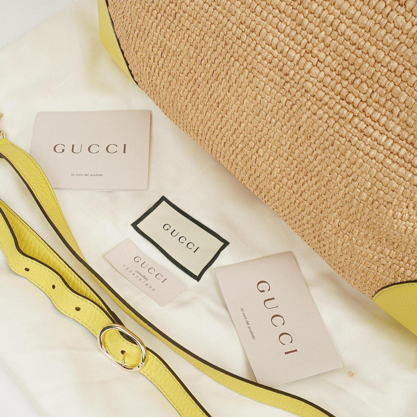 Gucci Natural Woven Straw and Leather Bamboo Shopper Tote Bag