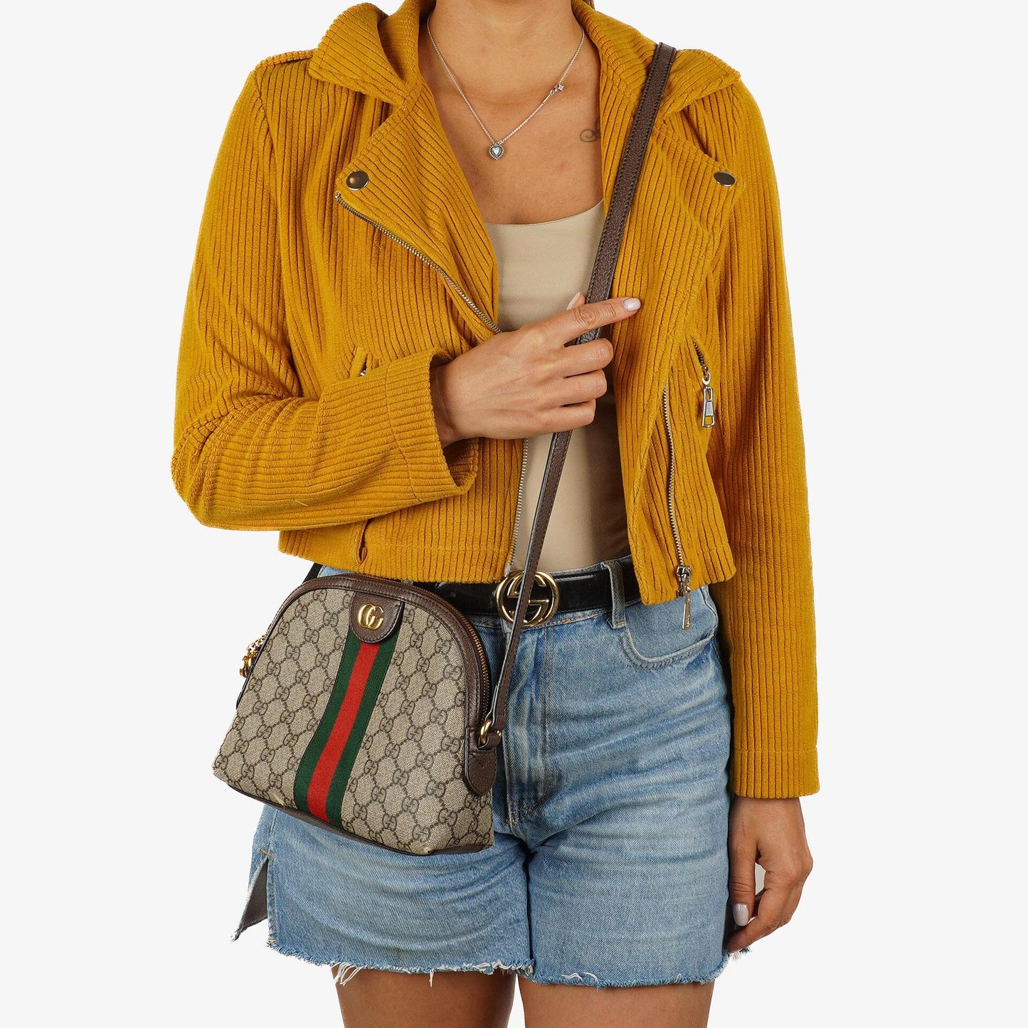 Gucci Ophidia Dome Small Web GG Supreme Monogram Shoulder Bag